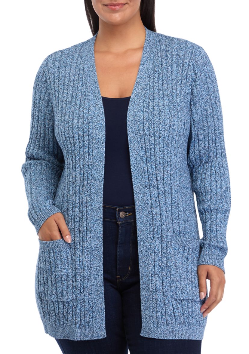   Plus Size Long Sleeve Cable Knit Cardigan 