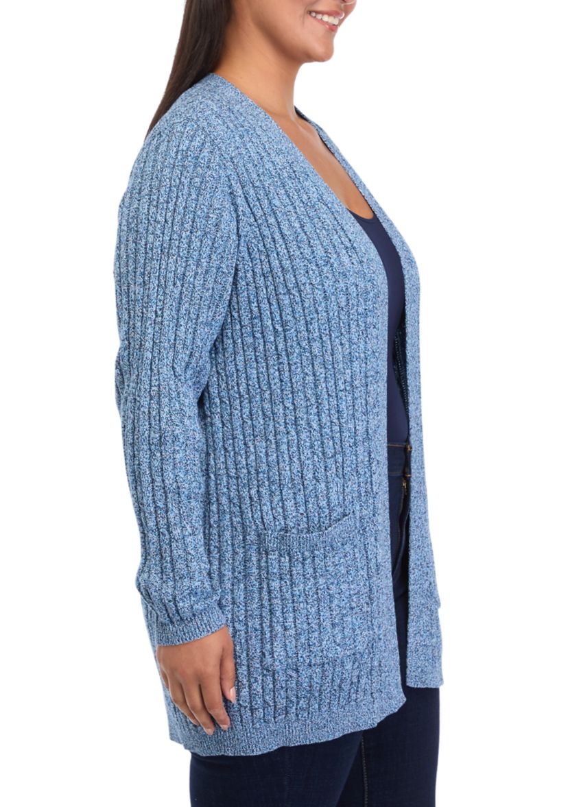   Plus Size Long Sleeve Cable Knit Cardigan 