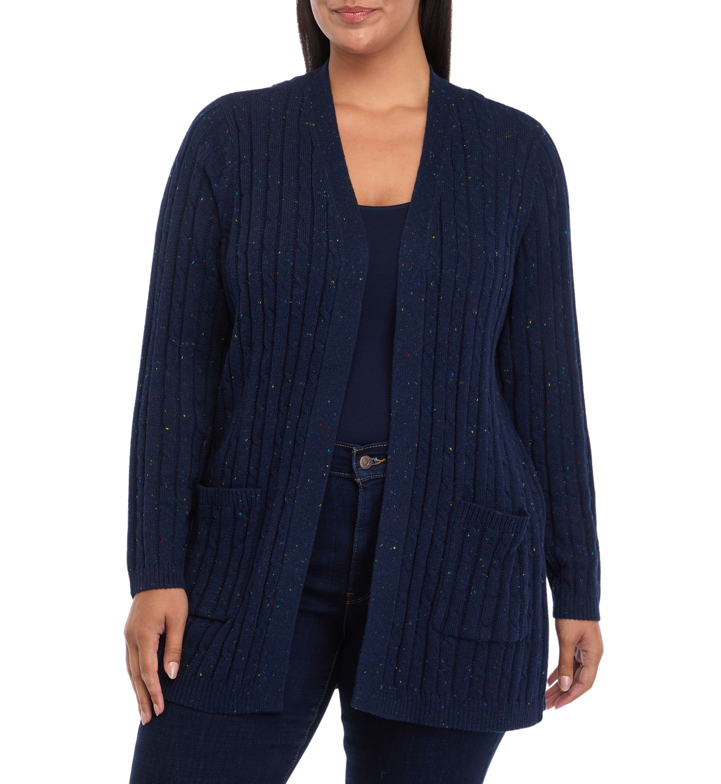  Plus Size Long Sleeve Cable Knit Cardigan 