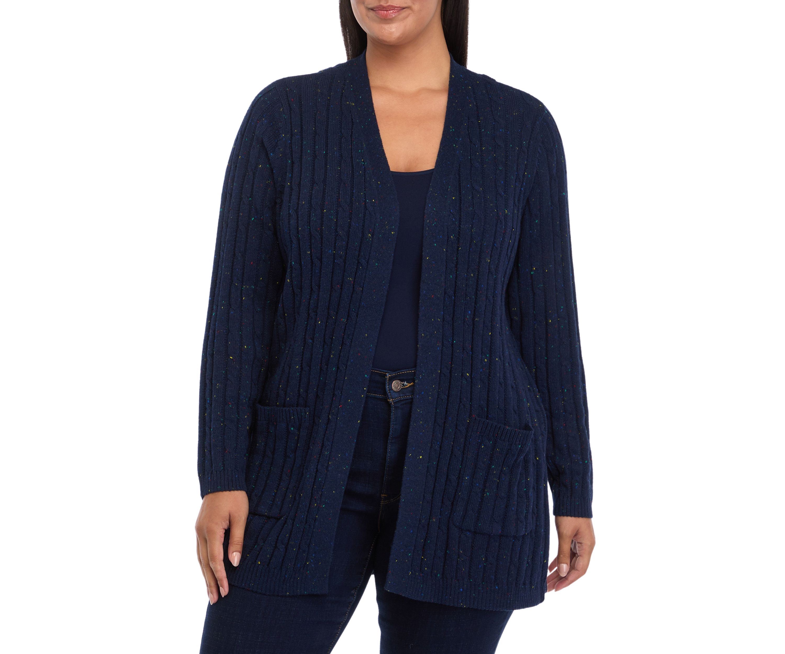  Plus Size Long Sleeve Cable Knit Cardigan 