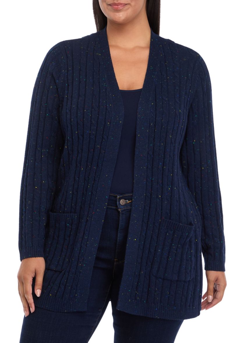  Plus Size Long Sleeve Cable Knit Cardigan 