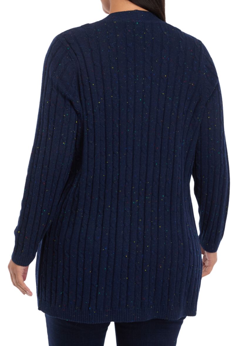  Plus Size Long Sleeve Cable Knit Cardigan 