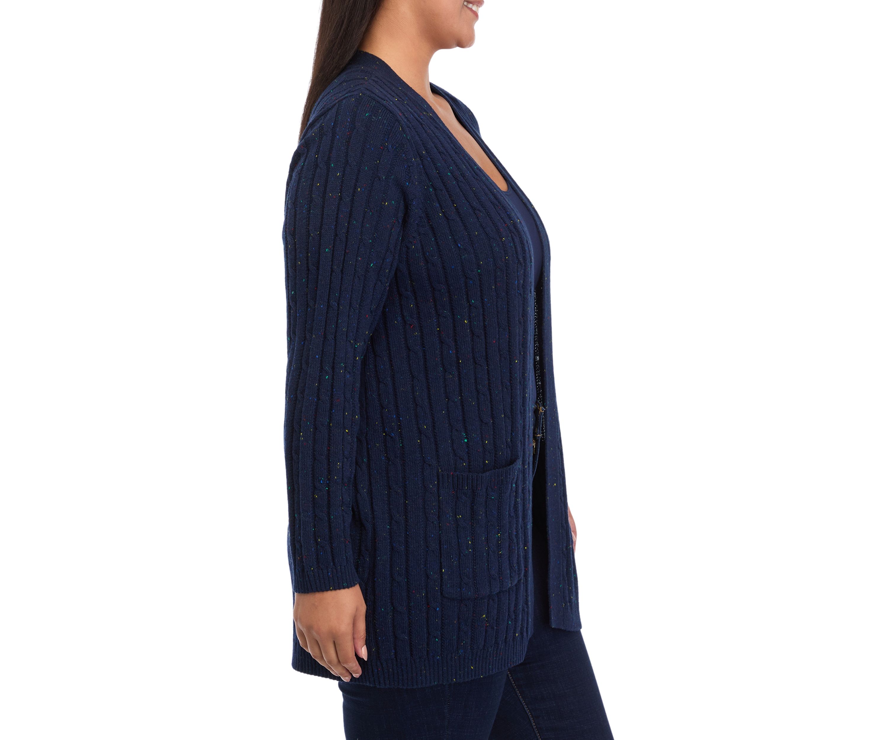  Plus Size Long Sleeve Cable Knit Cardigan 