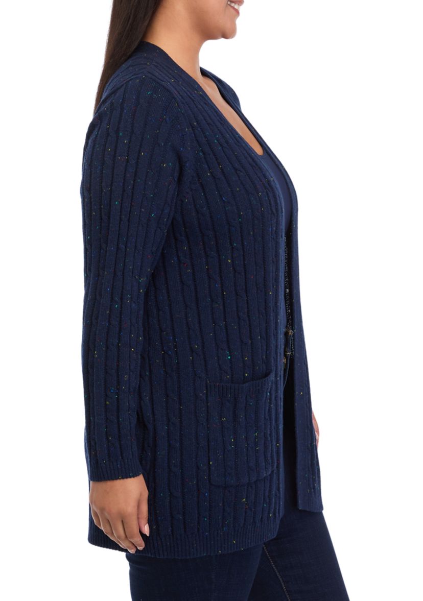  Plus Size Long Sleeve Cable Knit Cardigan 