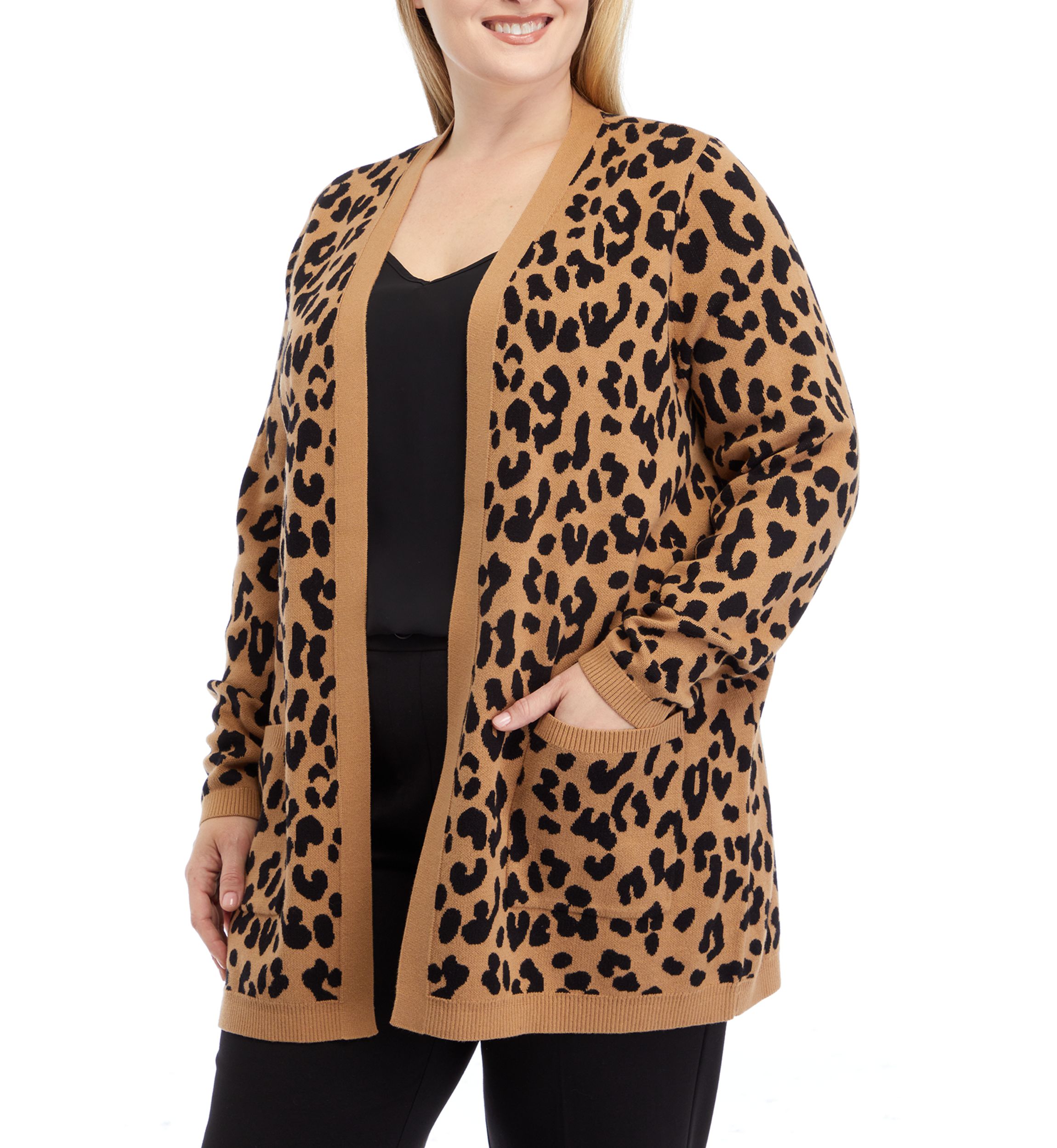 Plus Size Long Sleeve Animal Print Cardigan 
