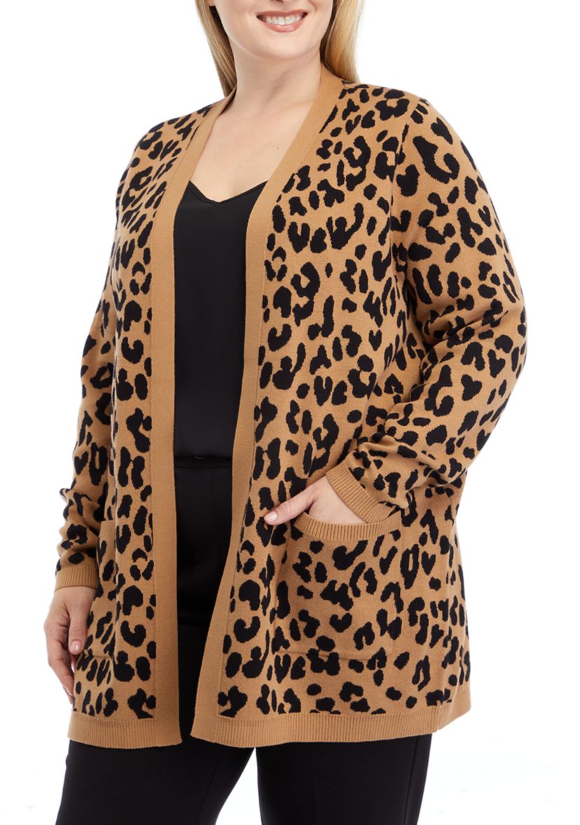 Plus Size Long Sleeve Animal Print Cardigan 