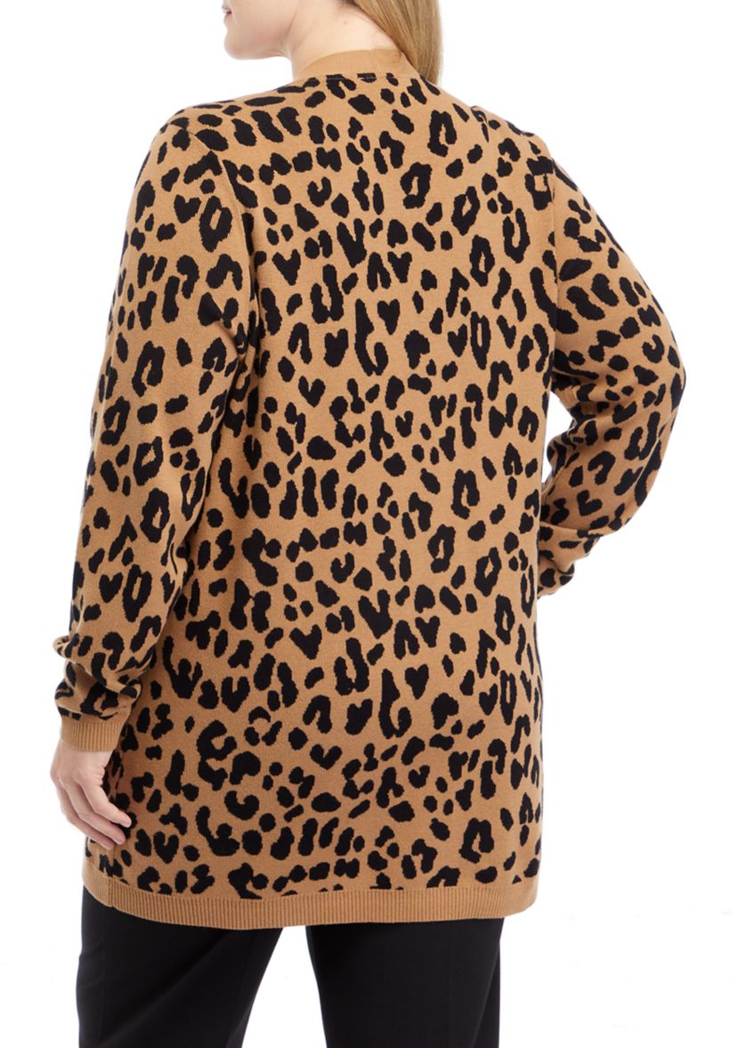 Plus Size Long Sleeve Animal Print Cardigan 
