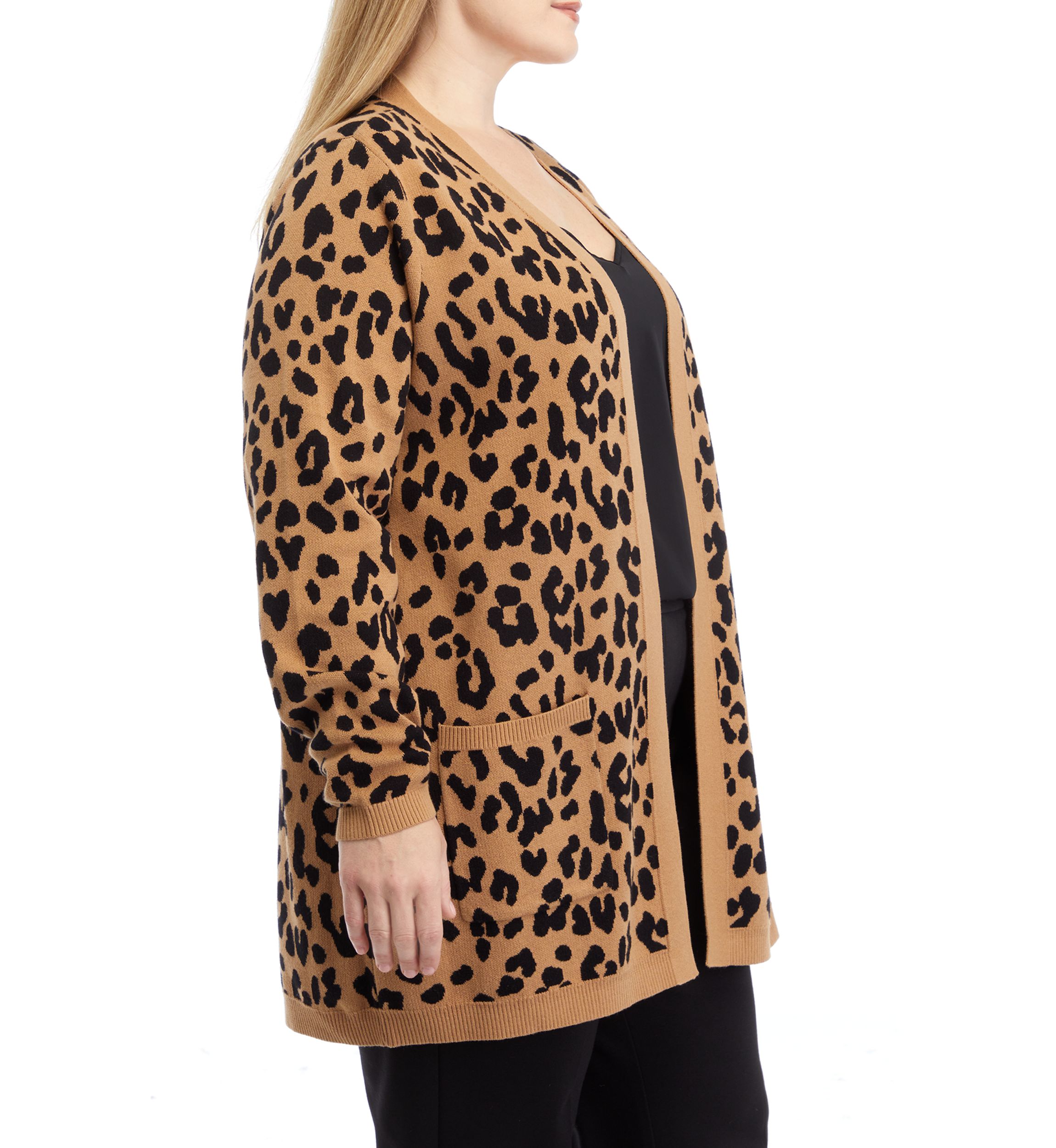 Plus Size Long Sleeve Animal Print Cardigan 