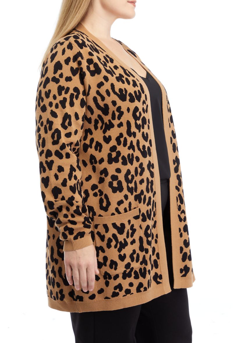 Plus Size Long Sleeve Animal Print Cardigan 
