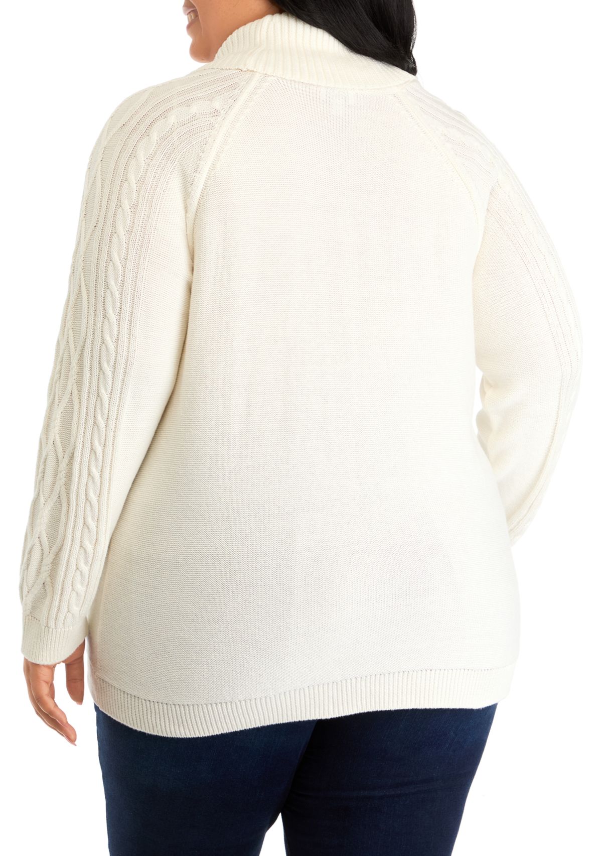 Plus Size Long Sleeve Cowl Neck Cable Knit Sweater