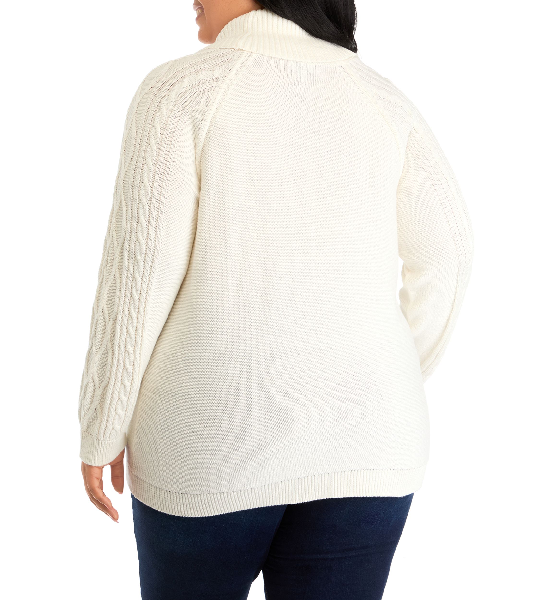 Plus Size Long Sleeve Cowl Neck Cable Knit Sweater