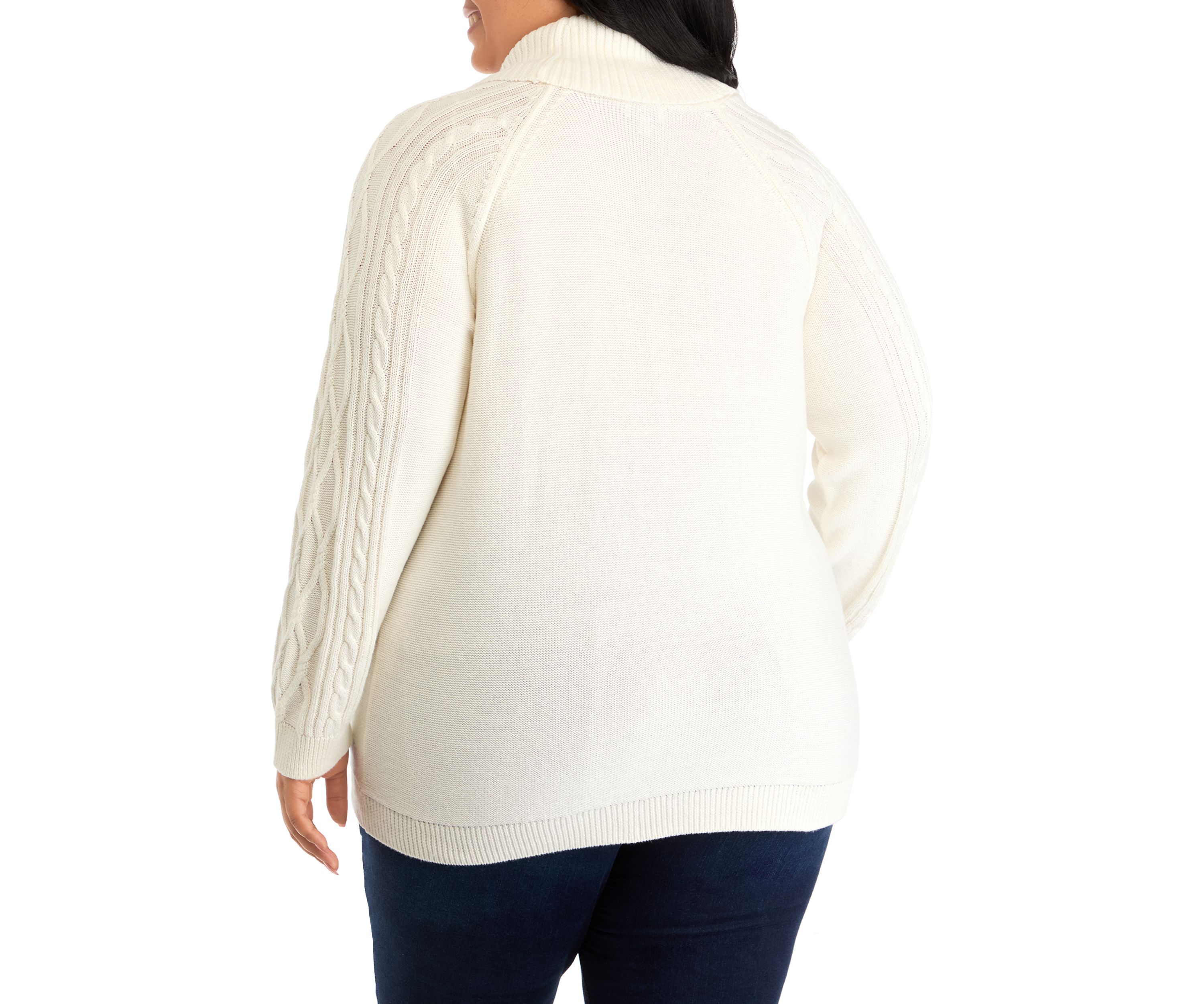 Plus Size Long Sleeve Cowl Neck Cable Knit Sweater