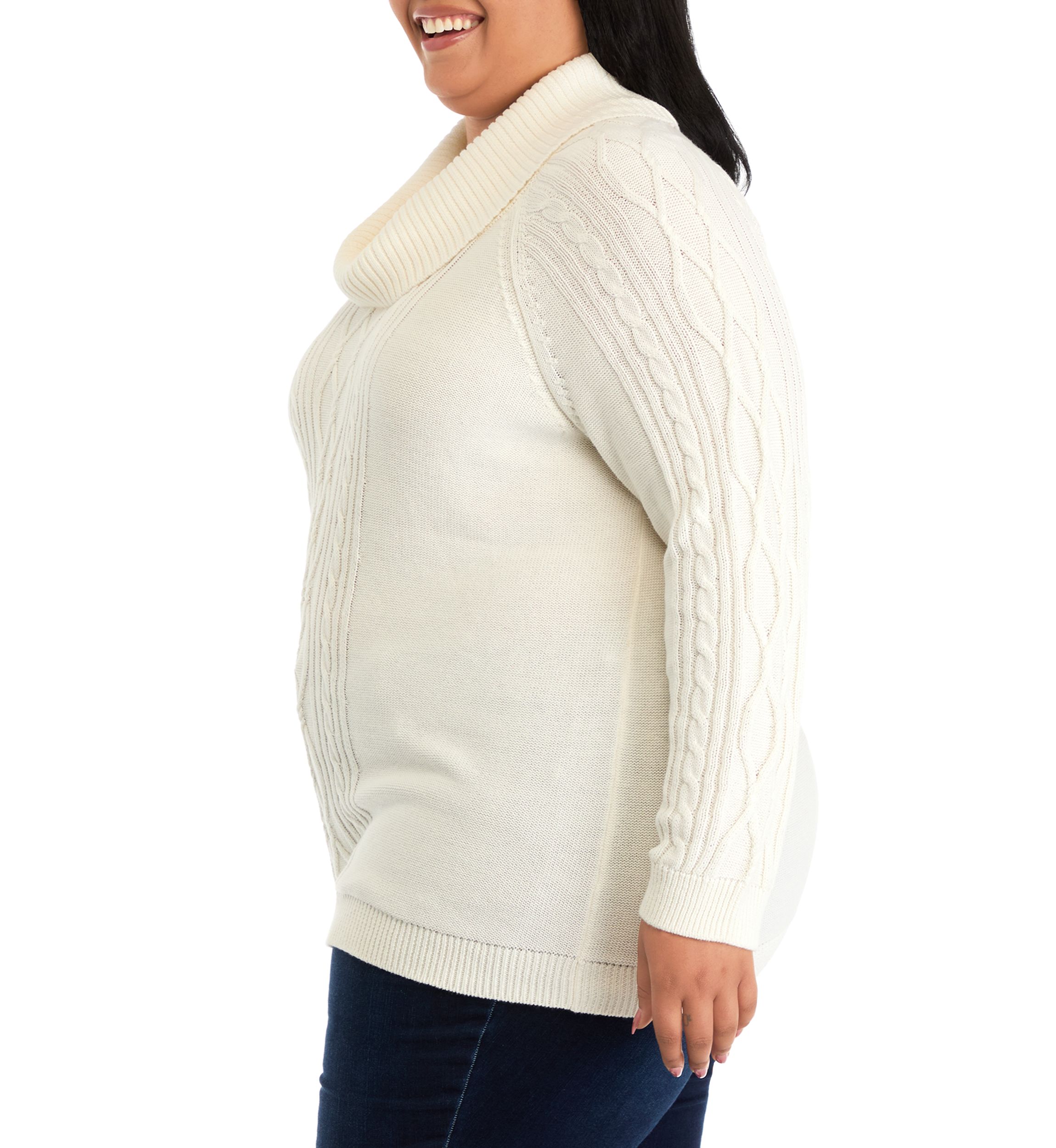 Plus Size Long Sleeve Cowl Neck Cable Knit Sweater