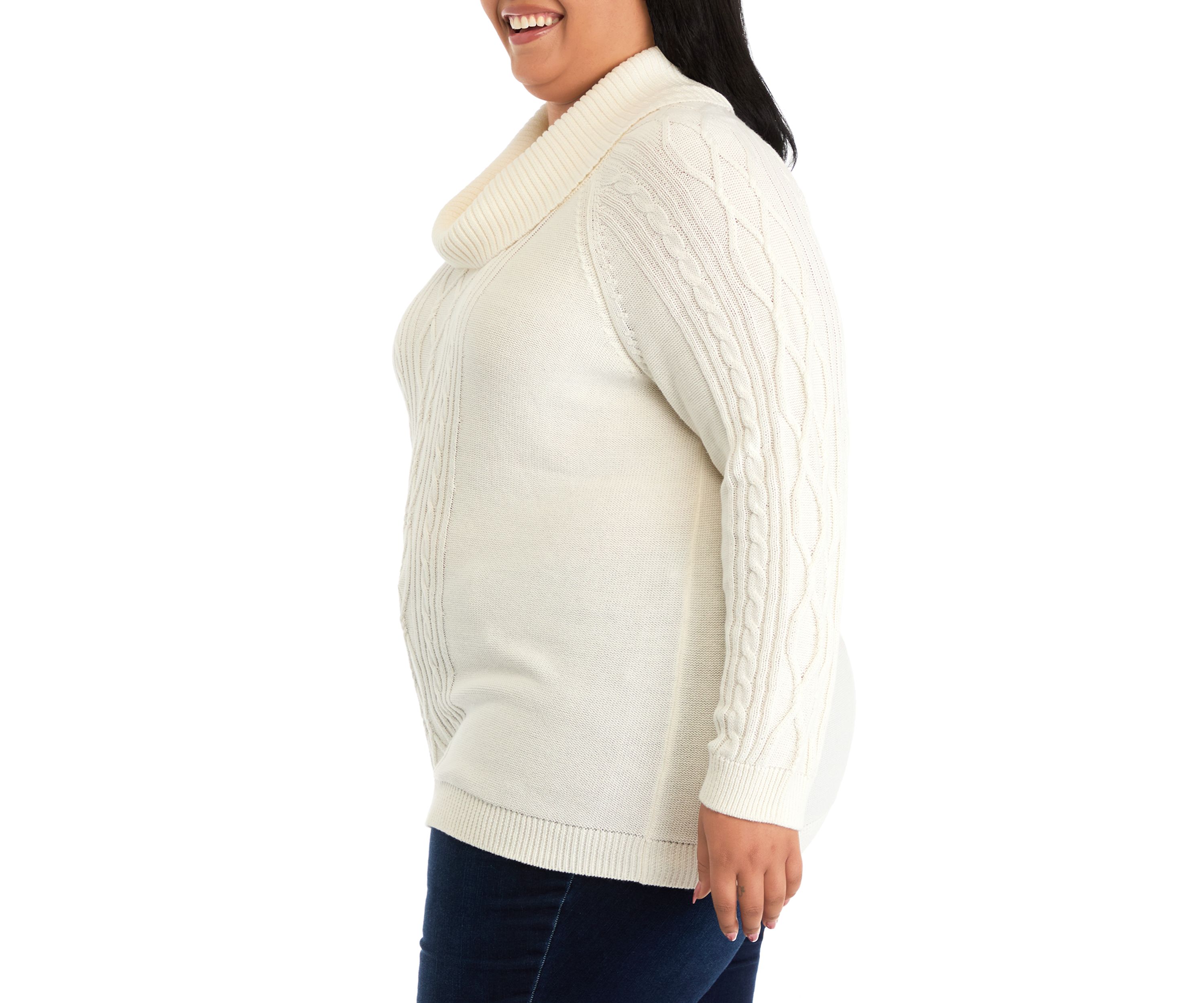 Plus Size Long Sleeve Cowl Neck Cable Knit Sweater