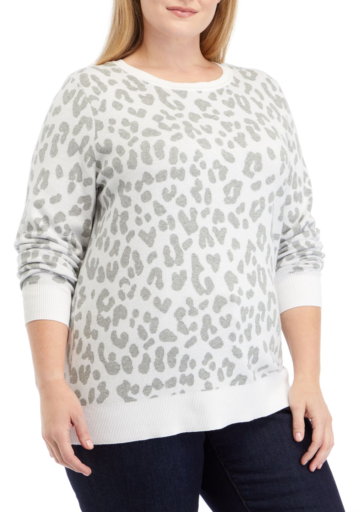 Plus Size Long Sleeve Jacquard Sweater