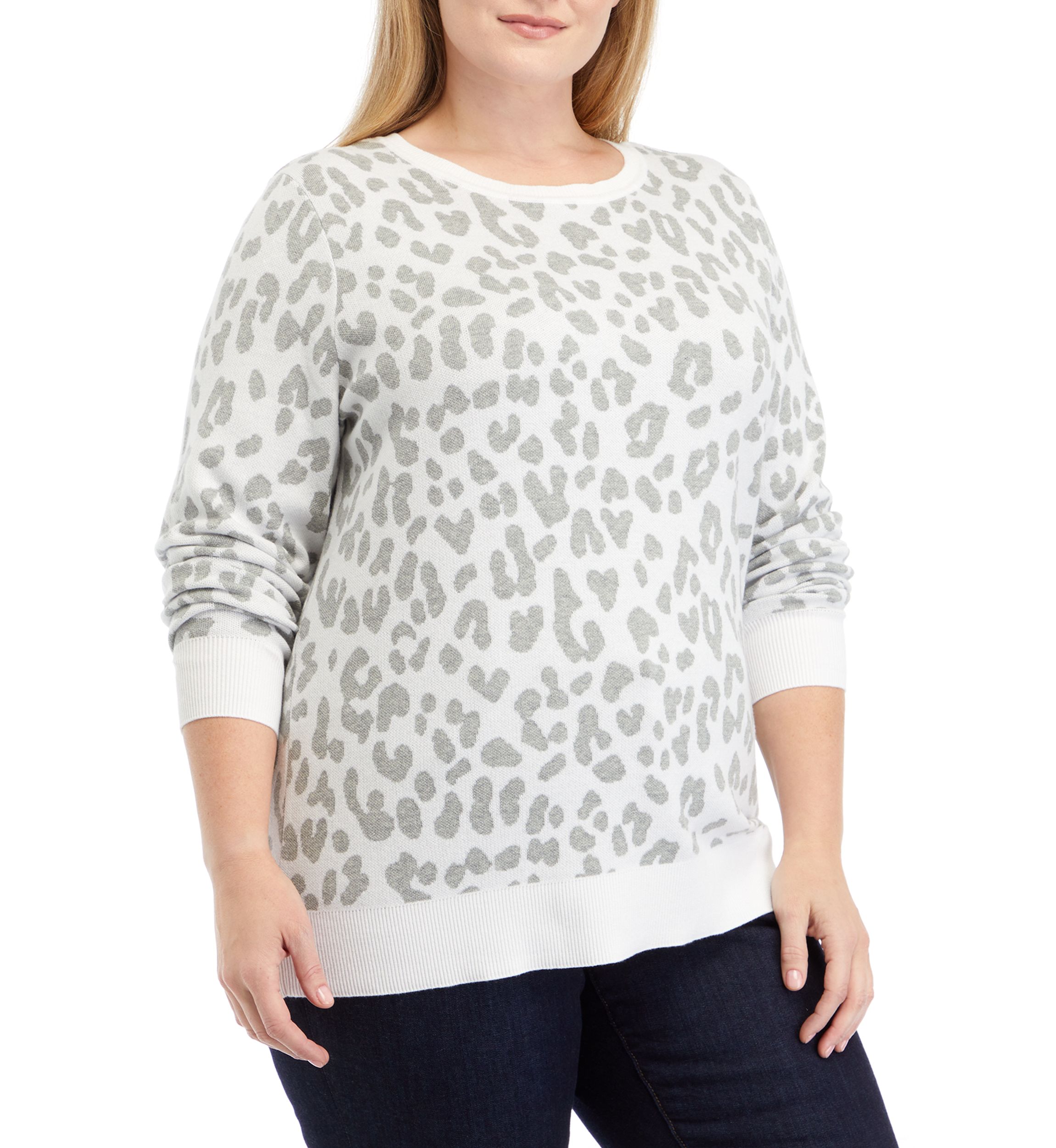 Plus Size Long Sleeve Jacquard Sweater