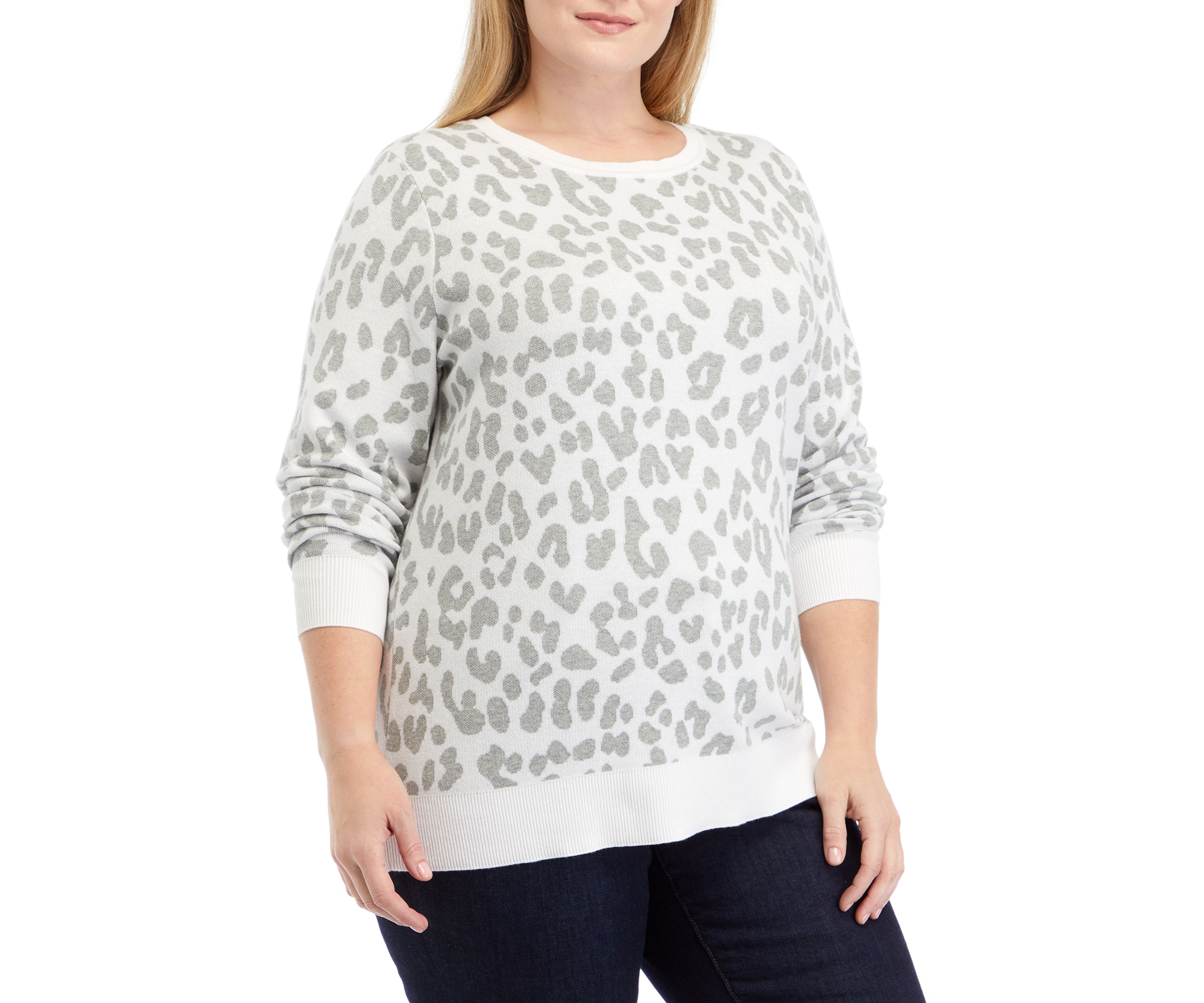 Plus Size Long Sleeve Jacquard Sweater