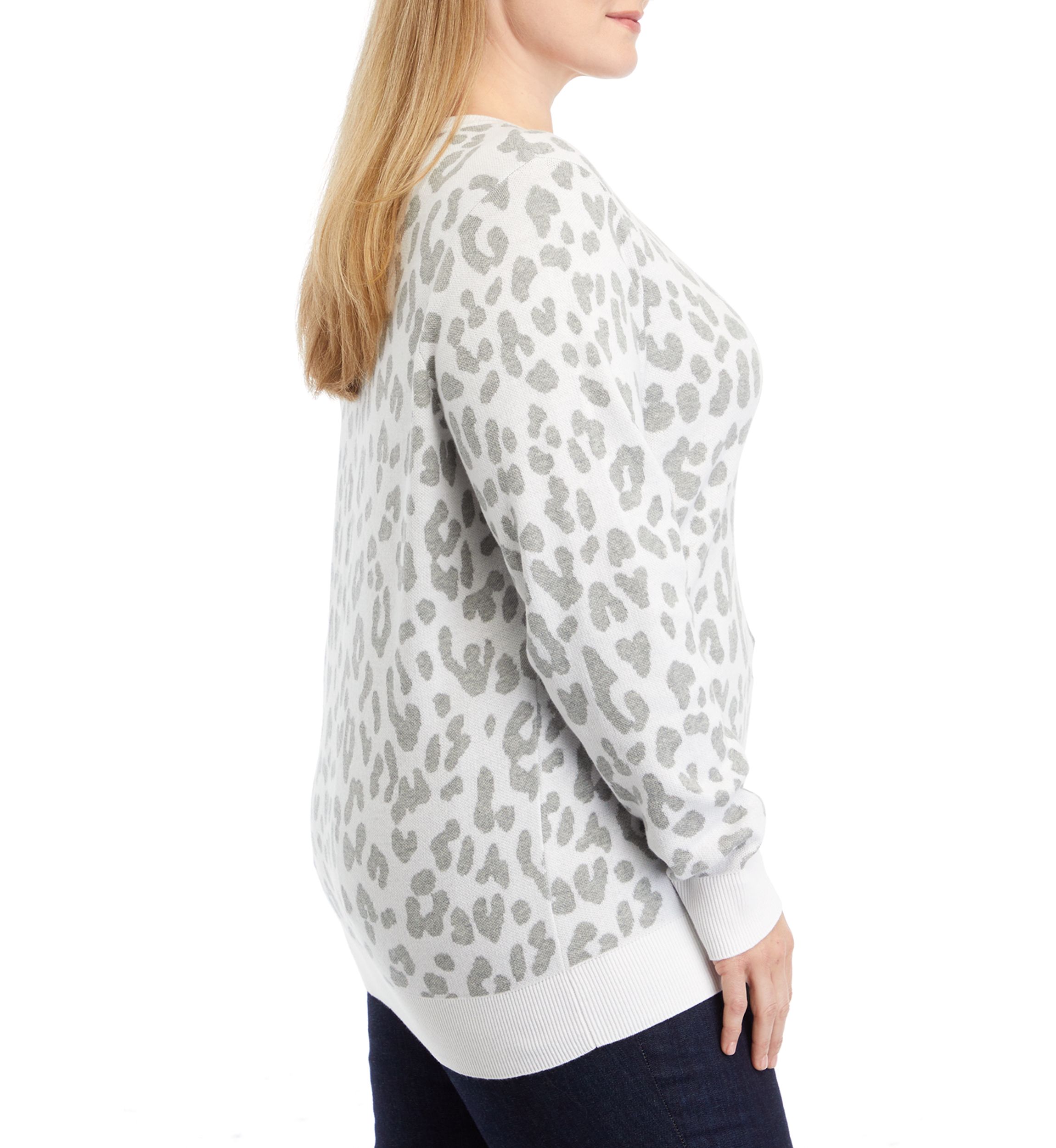 Plus Size Long Sleeve Jacquard Sweater