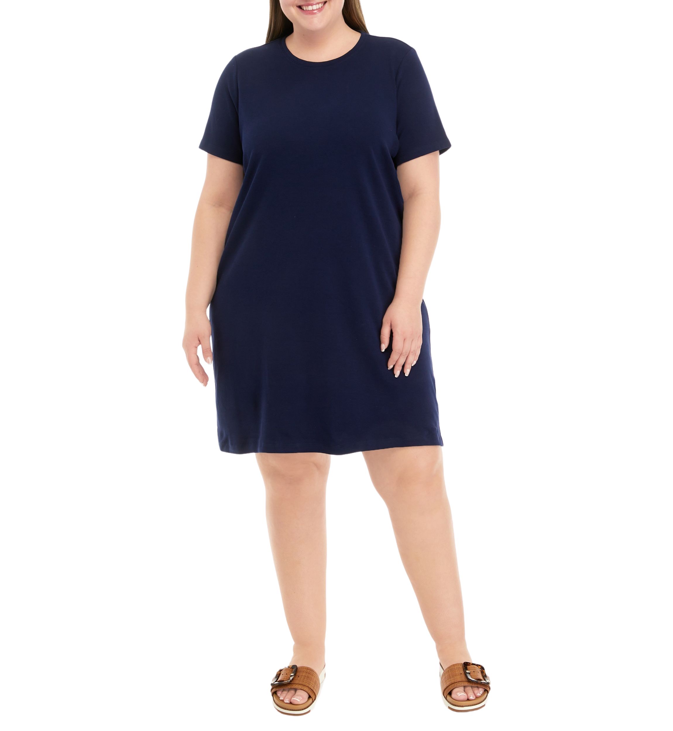 Plus Size Short Sleeve Crew Neck Solid Dress