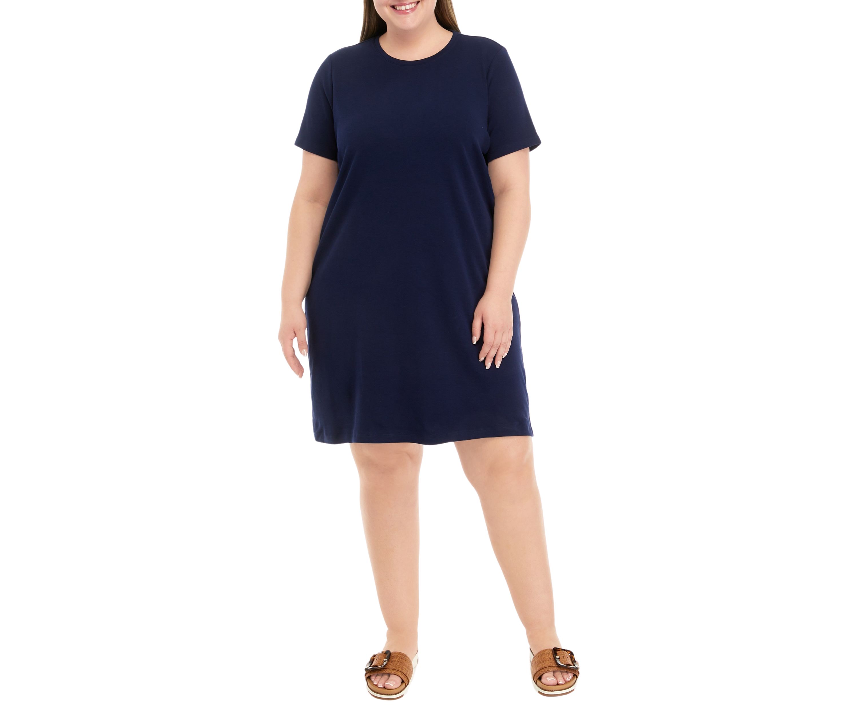 Plus Size Short Sleeve Crew Neck Solid Dress