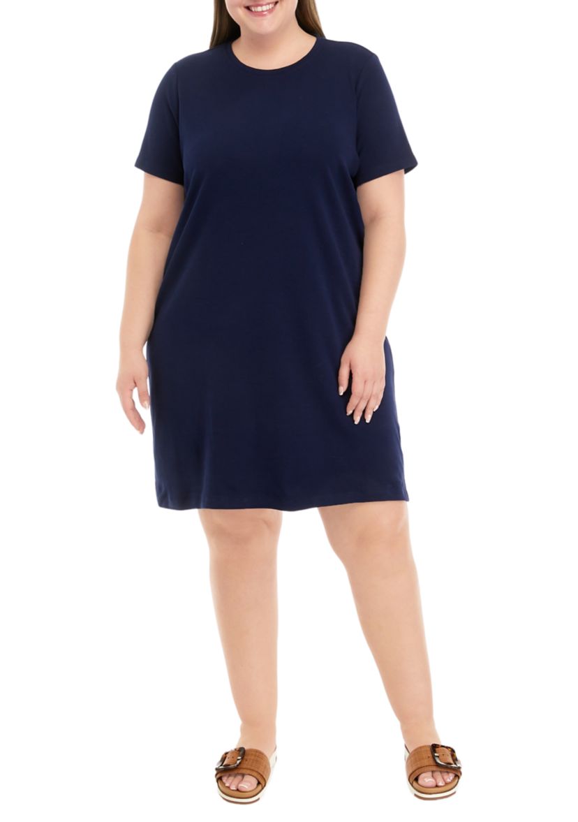 Plus Size Short Sleeve Crew Neck Solid Dress