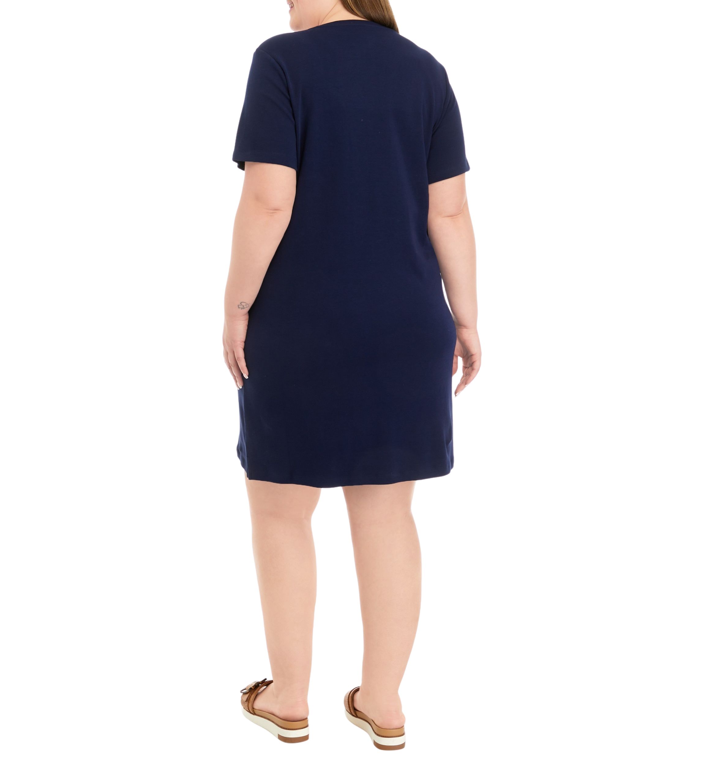 Plus Size Short Sleeve Crew Neck Solid Dress