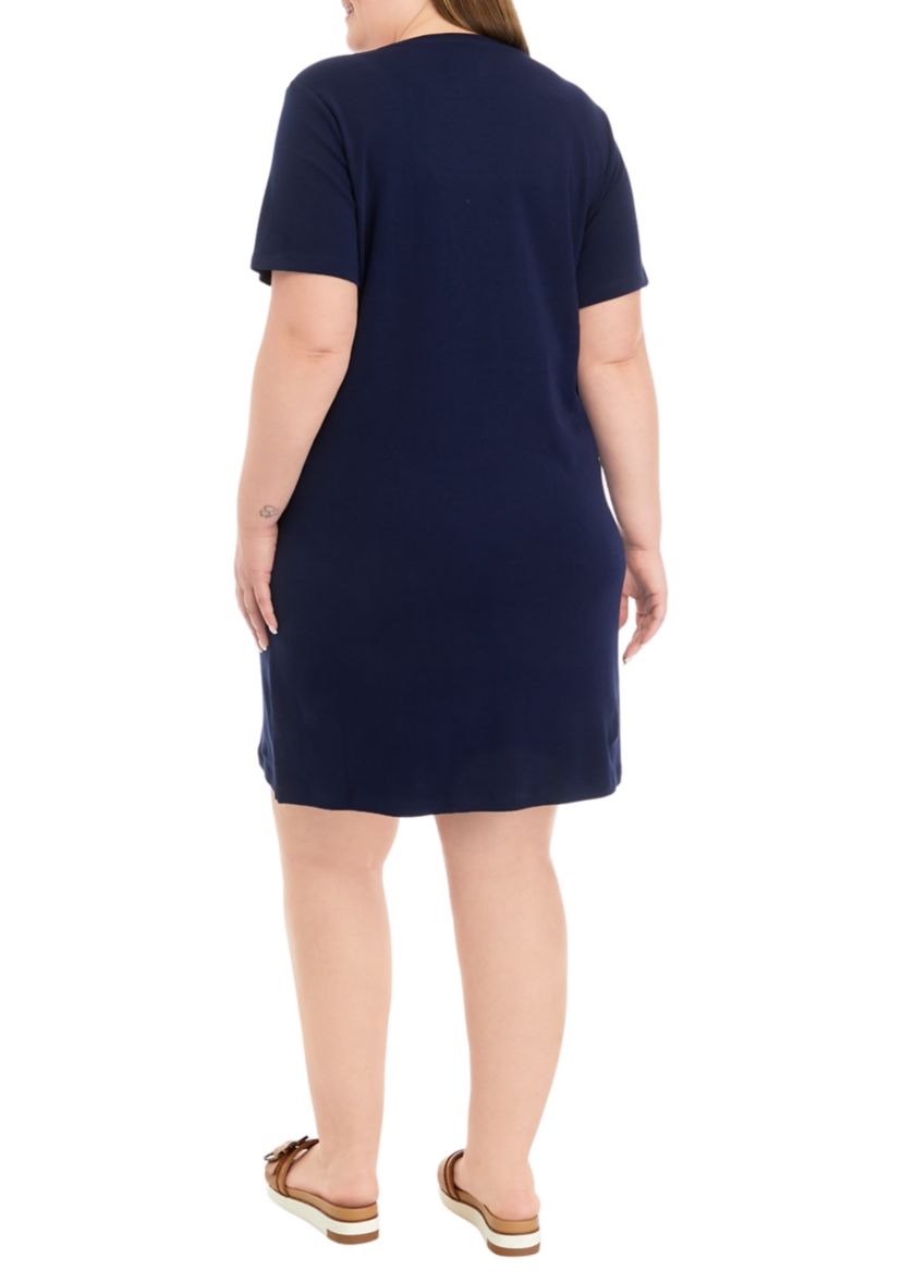 Plus Size Short Sleeve Crew Neck Solid Dress