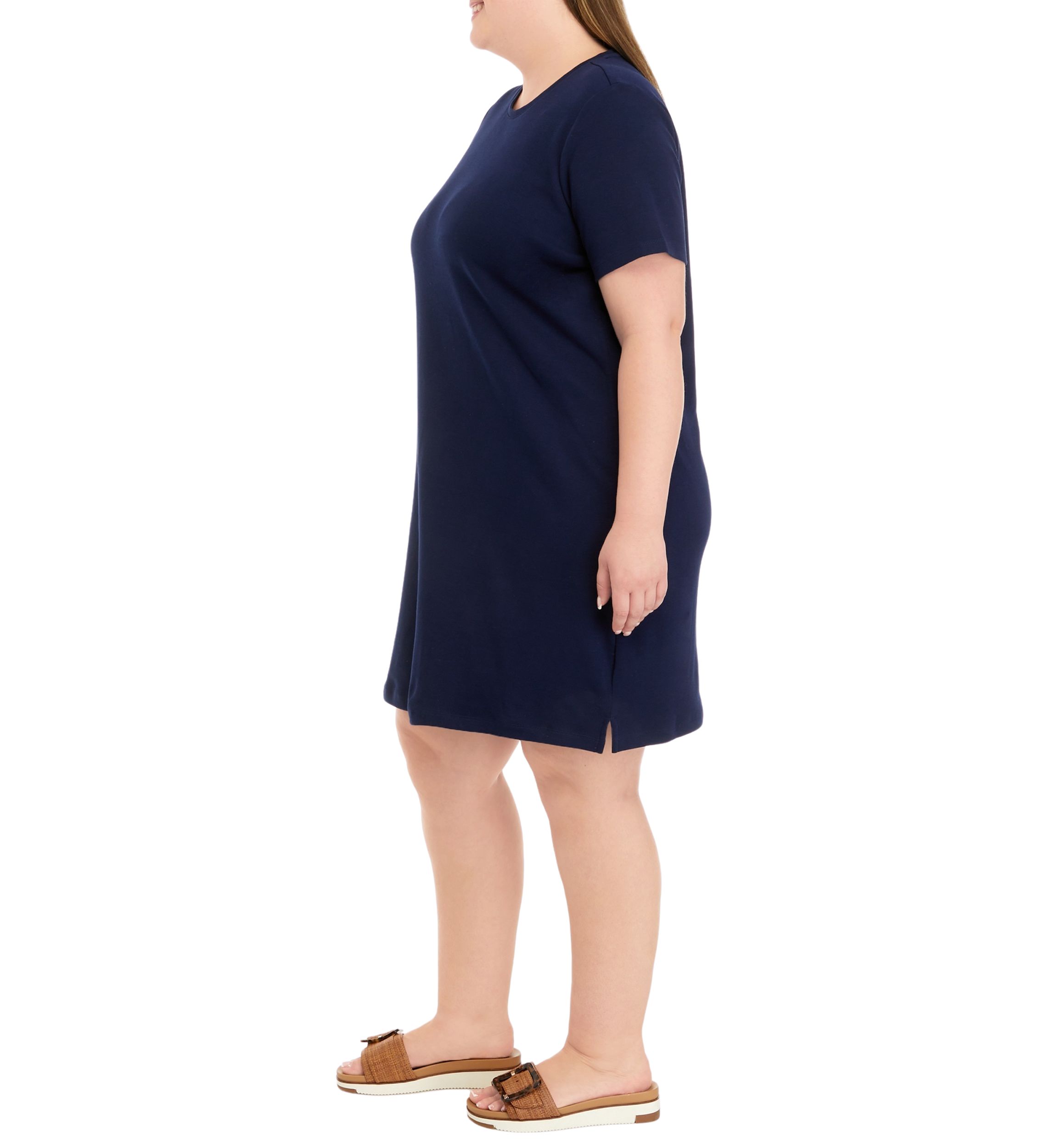 Plus Size Short Sleeve Crew Neck Solid Dress