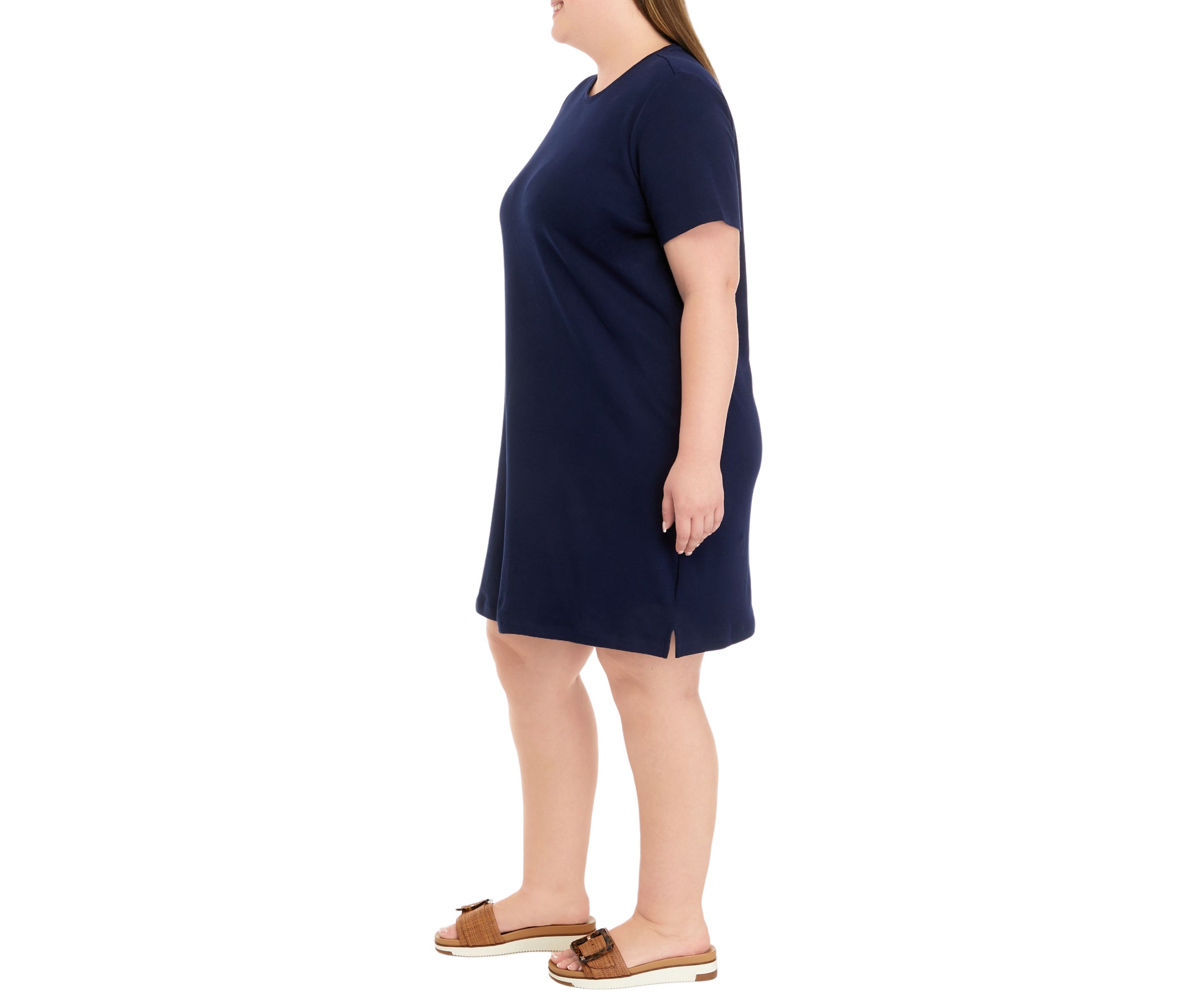 Plus Size Short Sleeve Crew Neck Solid Dress