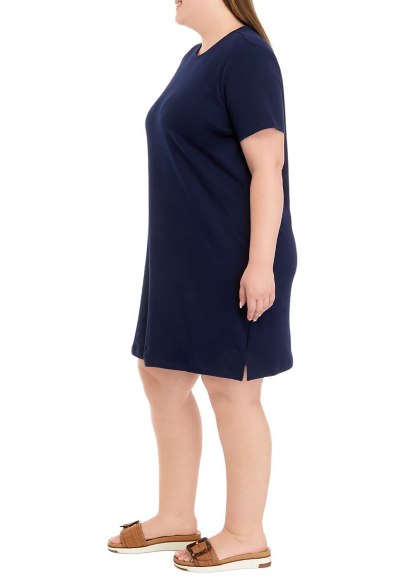 Plus Size Short Sleeve Crew Neck Solid Dress