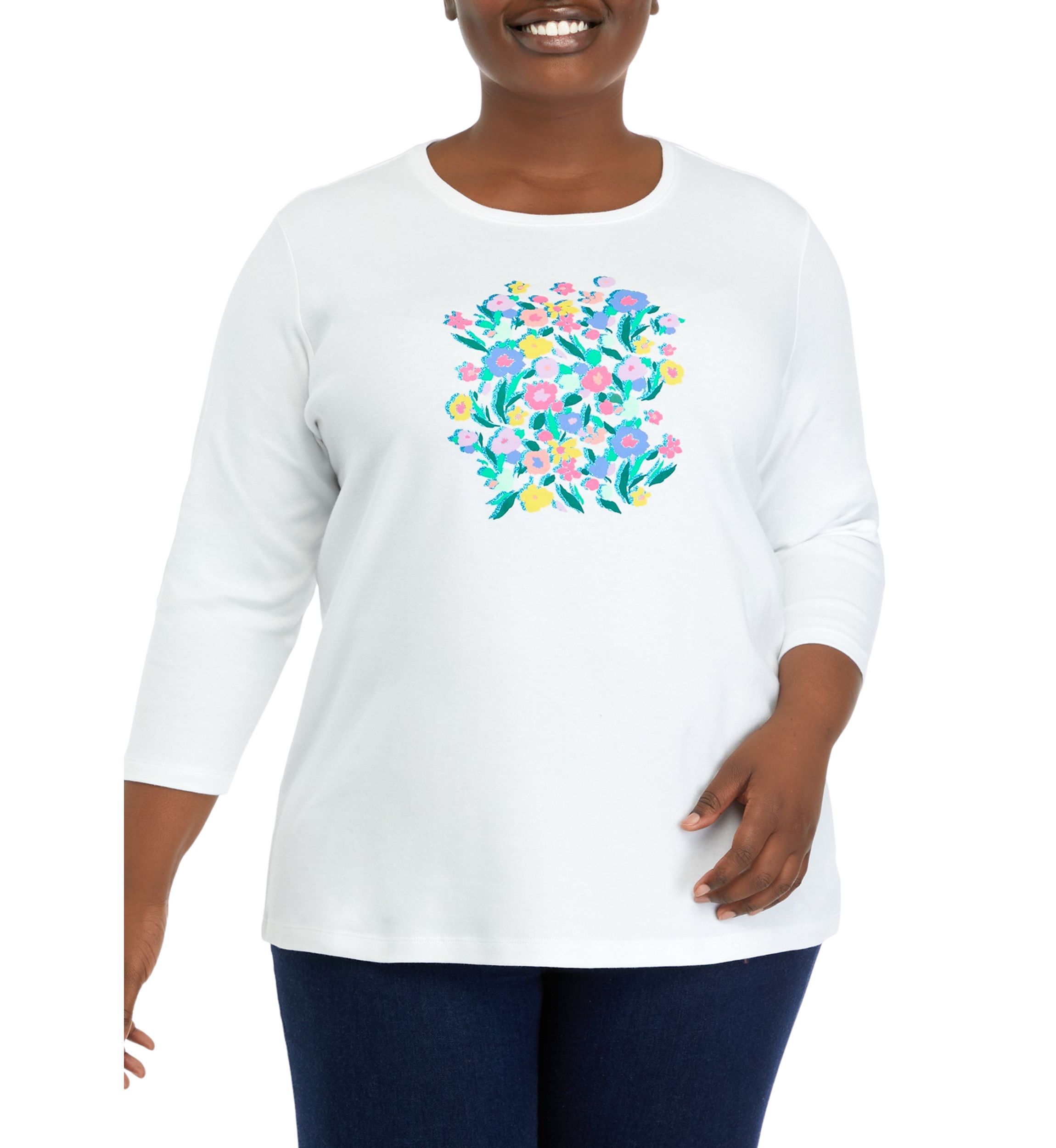 Plus Size 3/4 Sleeve Crew Neck Graphic T-Shirt