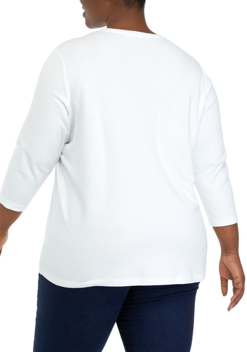 Plus Size 3/4 Sleeve Crew Neck Graphic T-Shirt