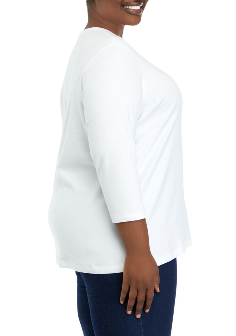 Plus Size 3/4 Sleeve Crew Neck Graphic T-Shirt