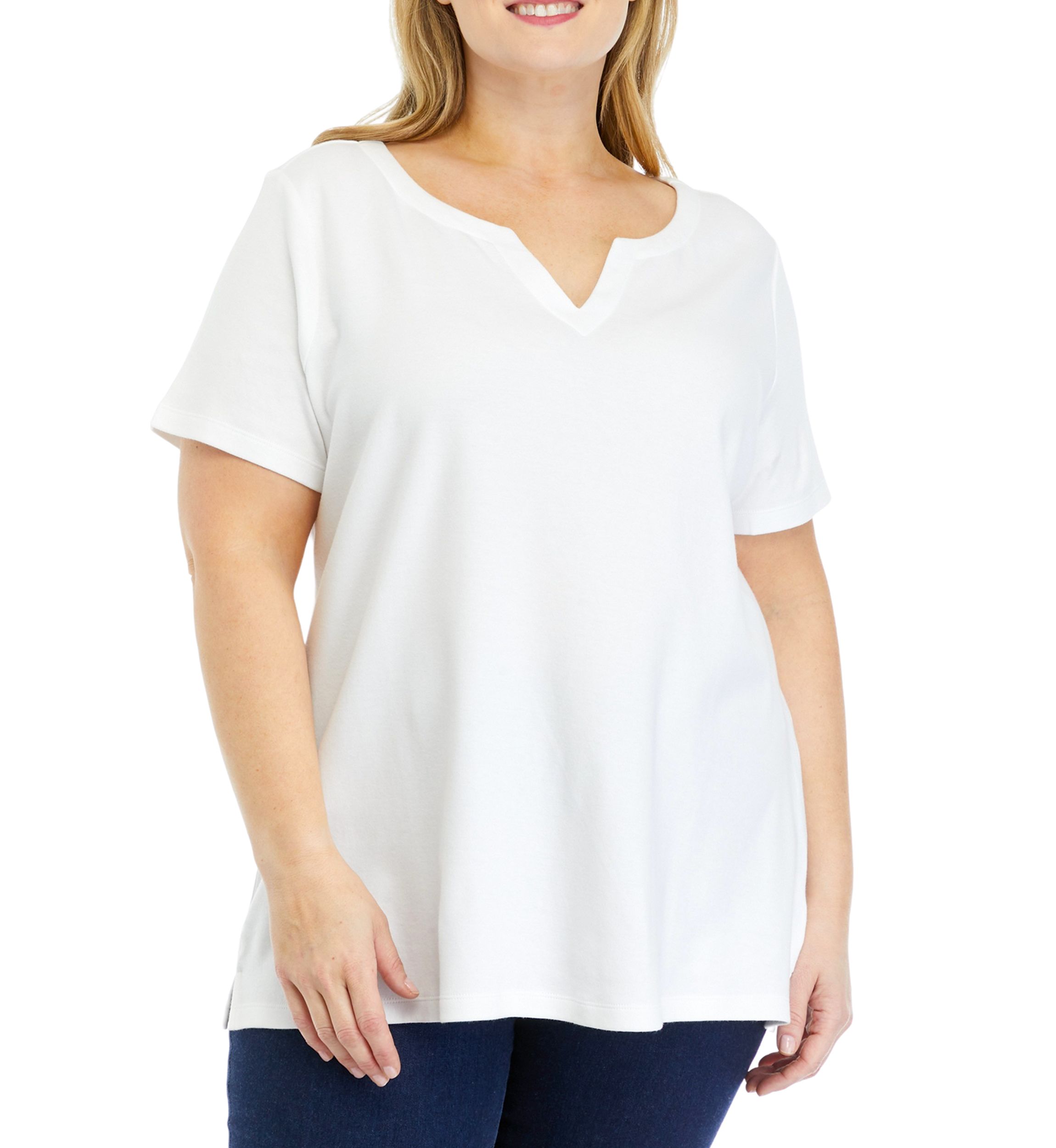 Plus Size Solid Split Neck T-Shirt