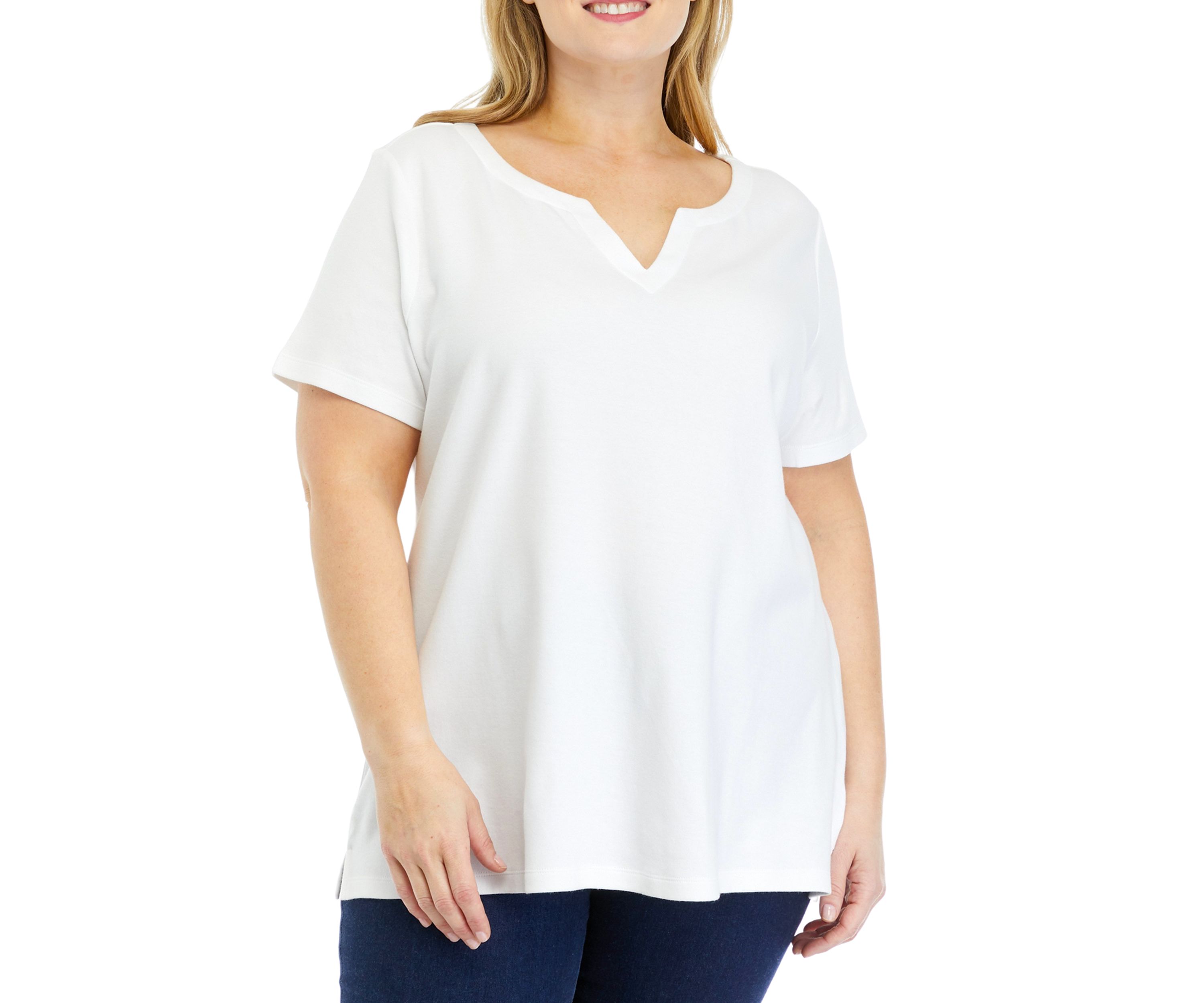 Plus Size Solid Split Neck T-Shirt