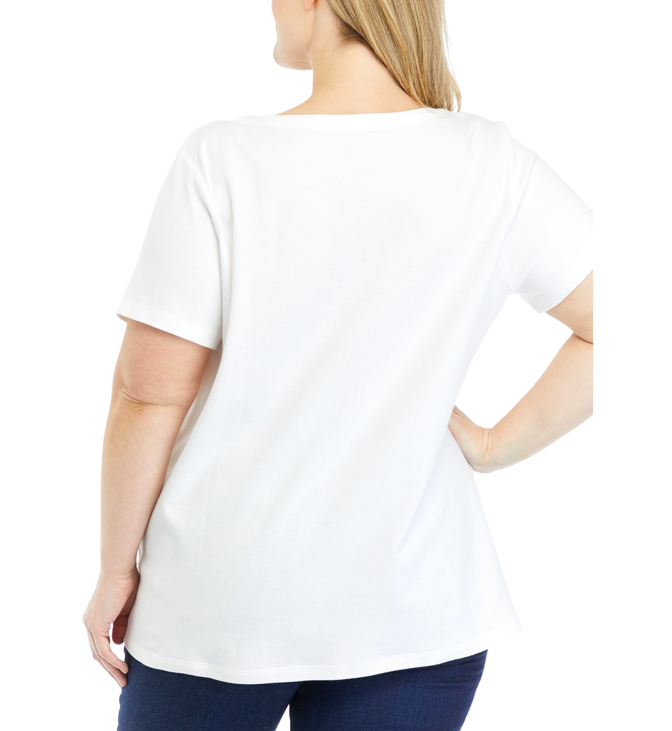 Plus Size Solid Split Neck T-Shirt