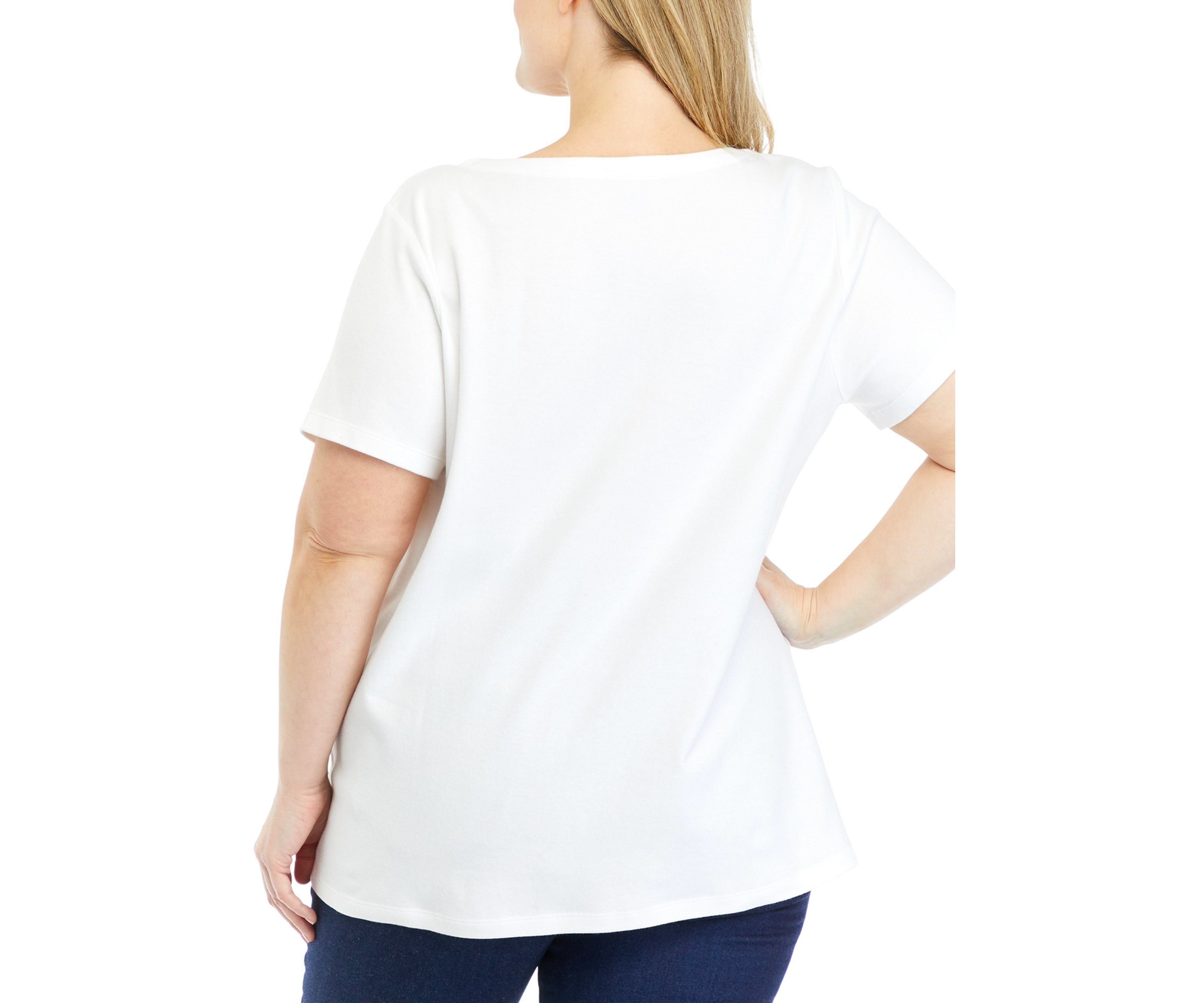 Plus Size Solid Split Neck T-Shirt