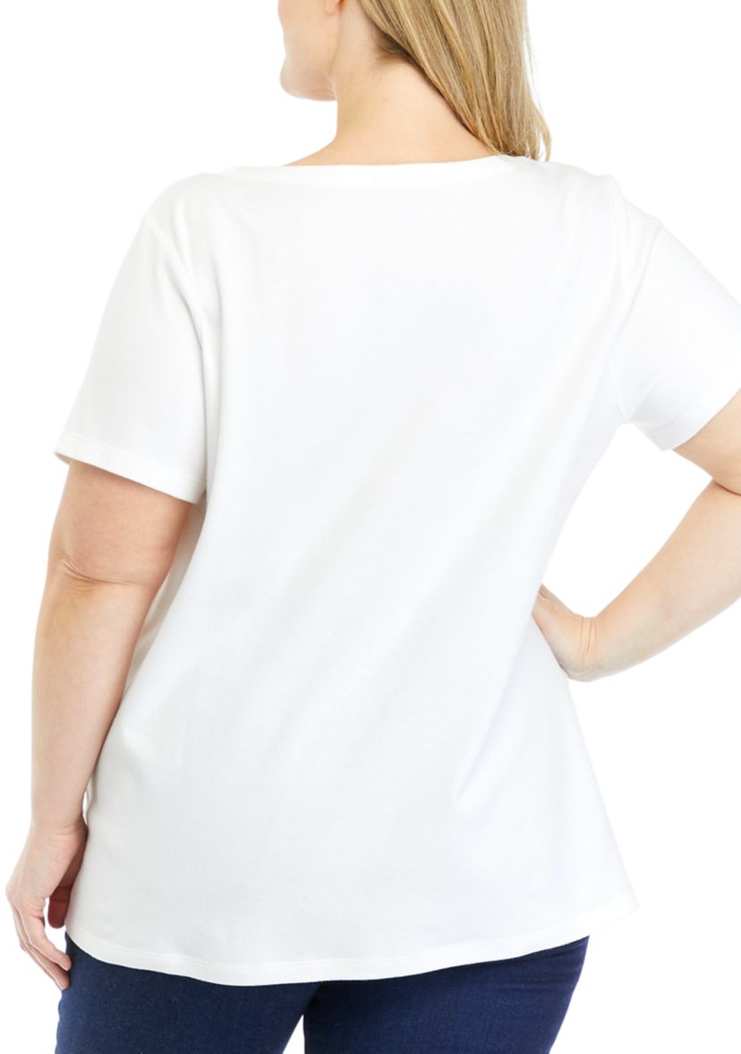 Plus Size Solid Split Neck T-Shirt