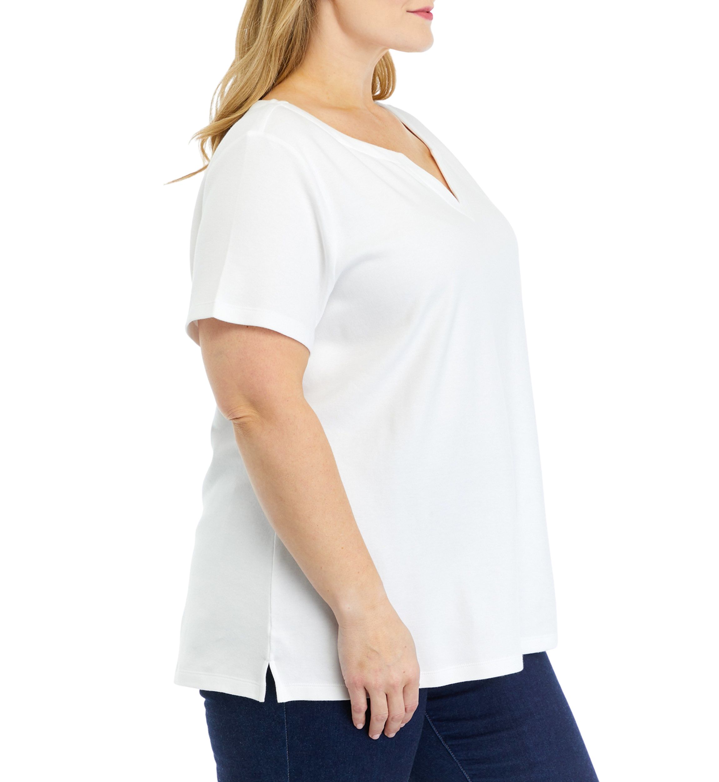 Plus Size Solid Split Neck T-Shirt