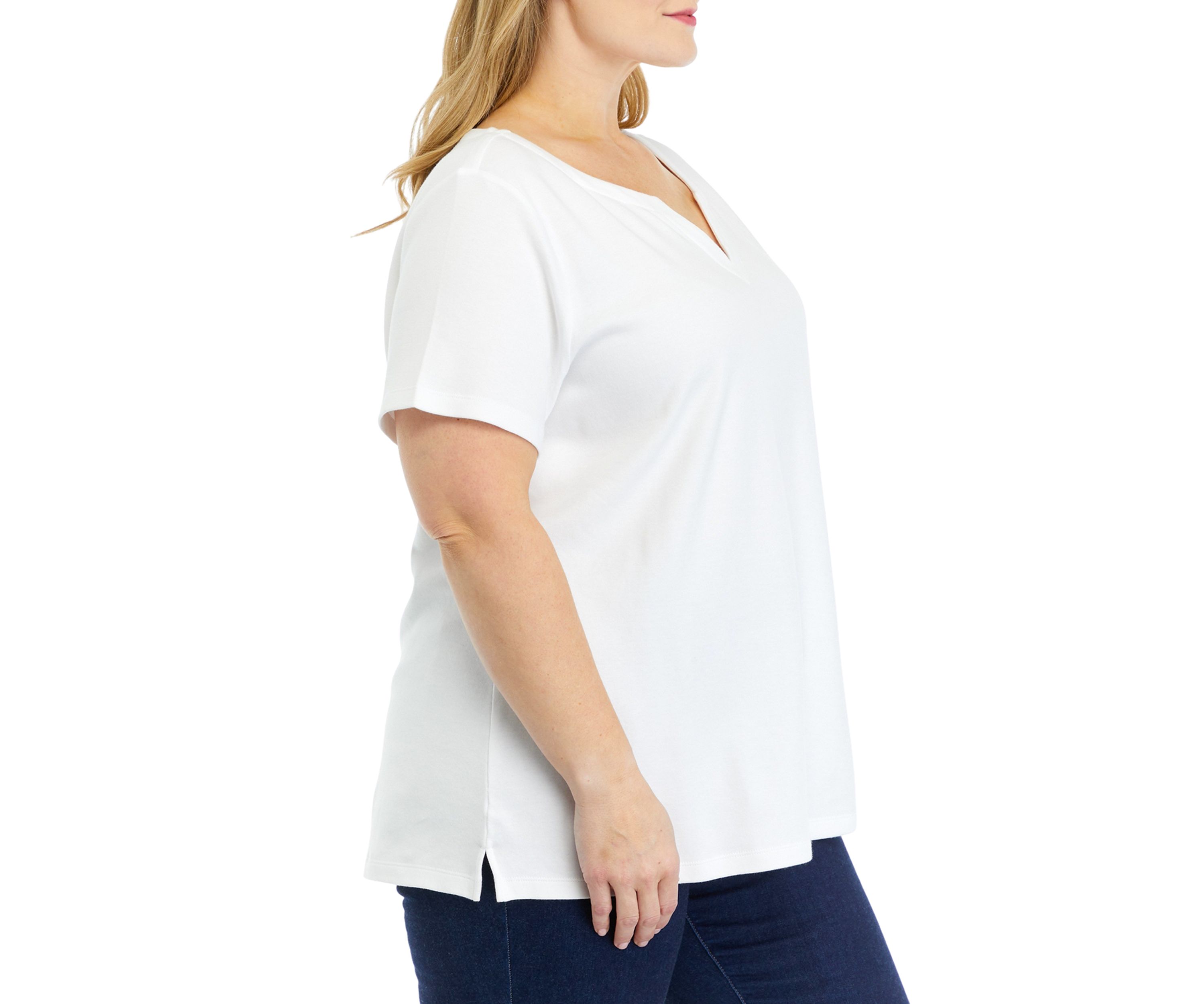 Plus Size Solid Split Neck T-Shirt