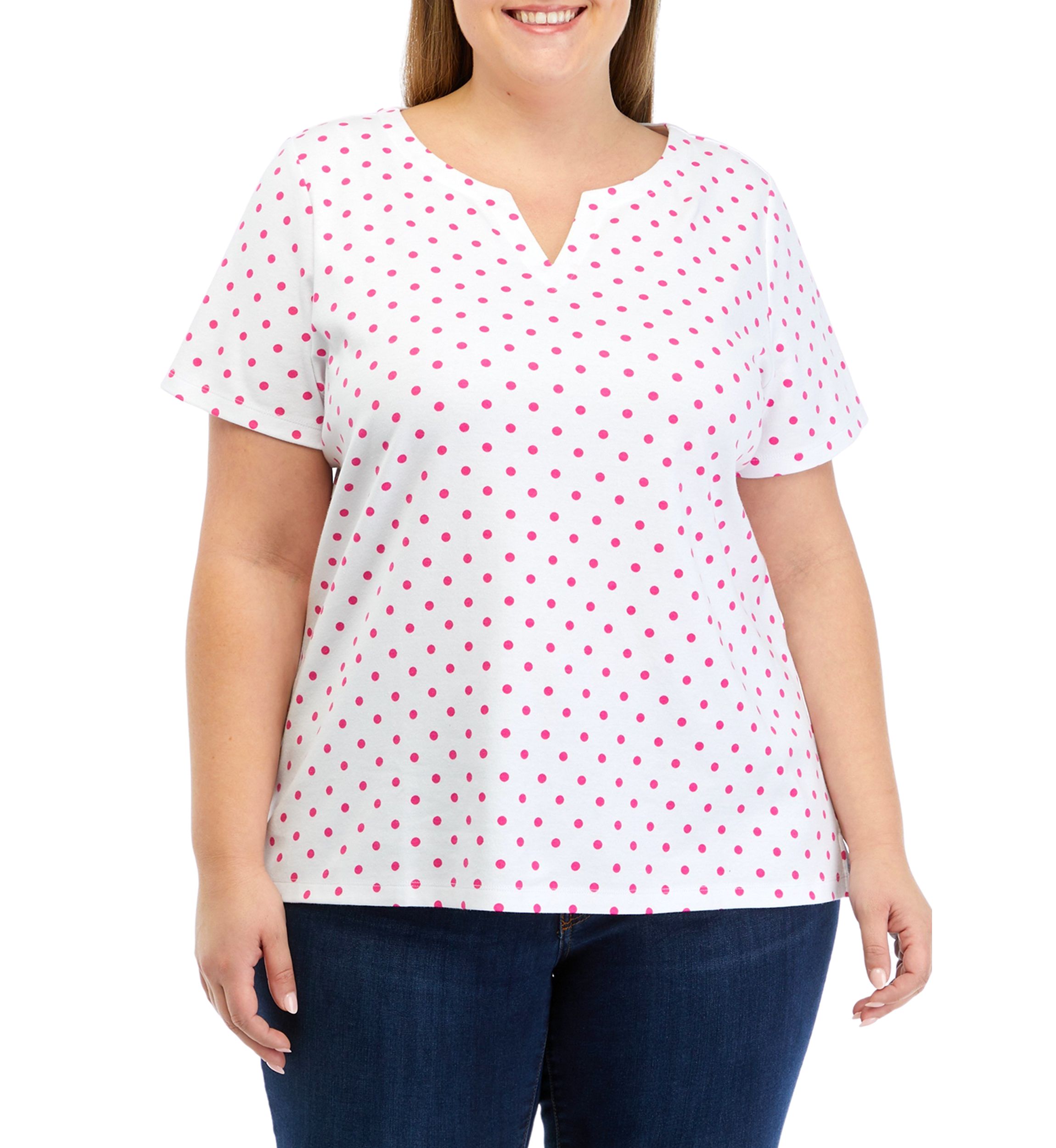 Plus Size Short Sleeve Split Neck Printed T-Shirt