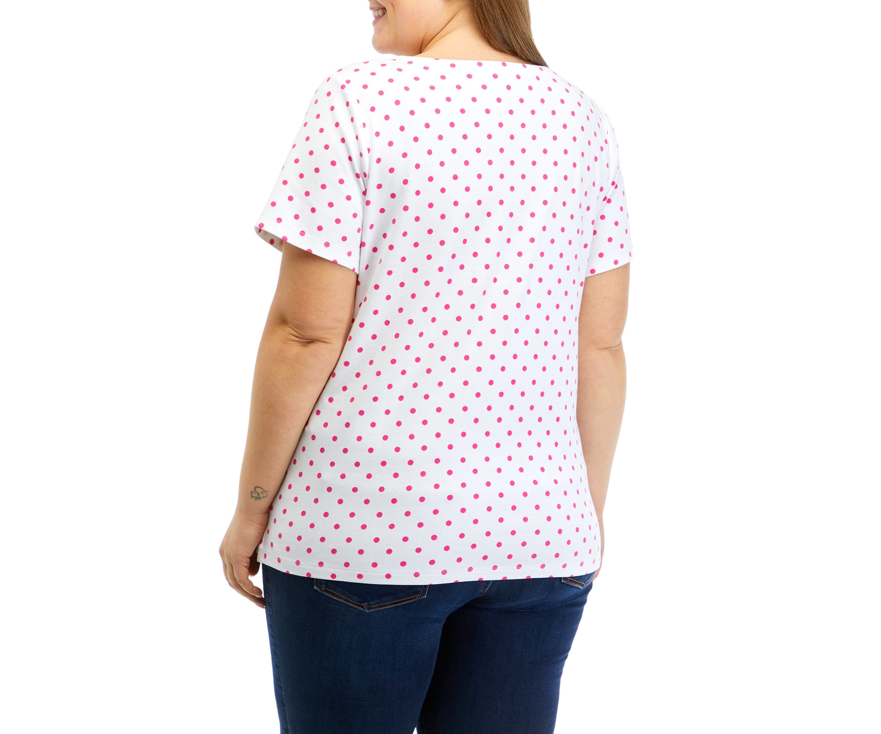 Plus Size Short Sleeve Split Neck Printed T-Shirt