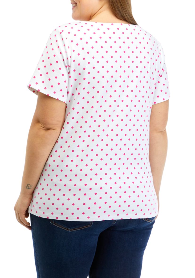 Plus Size Short Sleeve Split Neck Printed T-Shirt