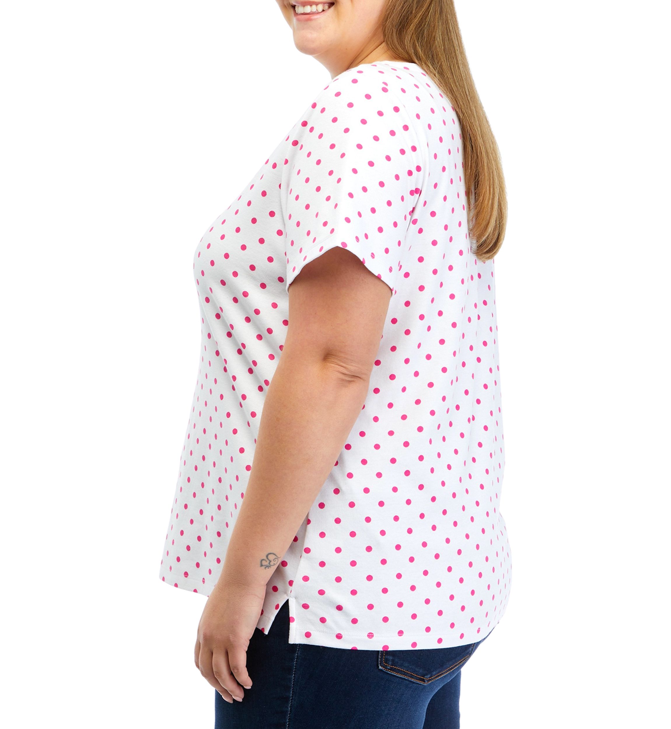 Plus Size Short Sleeve Split Neck Printed T-Shirt