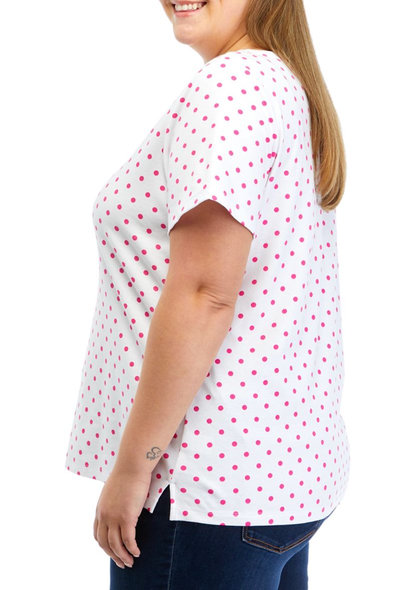 Plus Size Short Sleeve Split Neck Printed T-Shirt