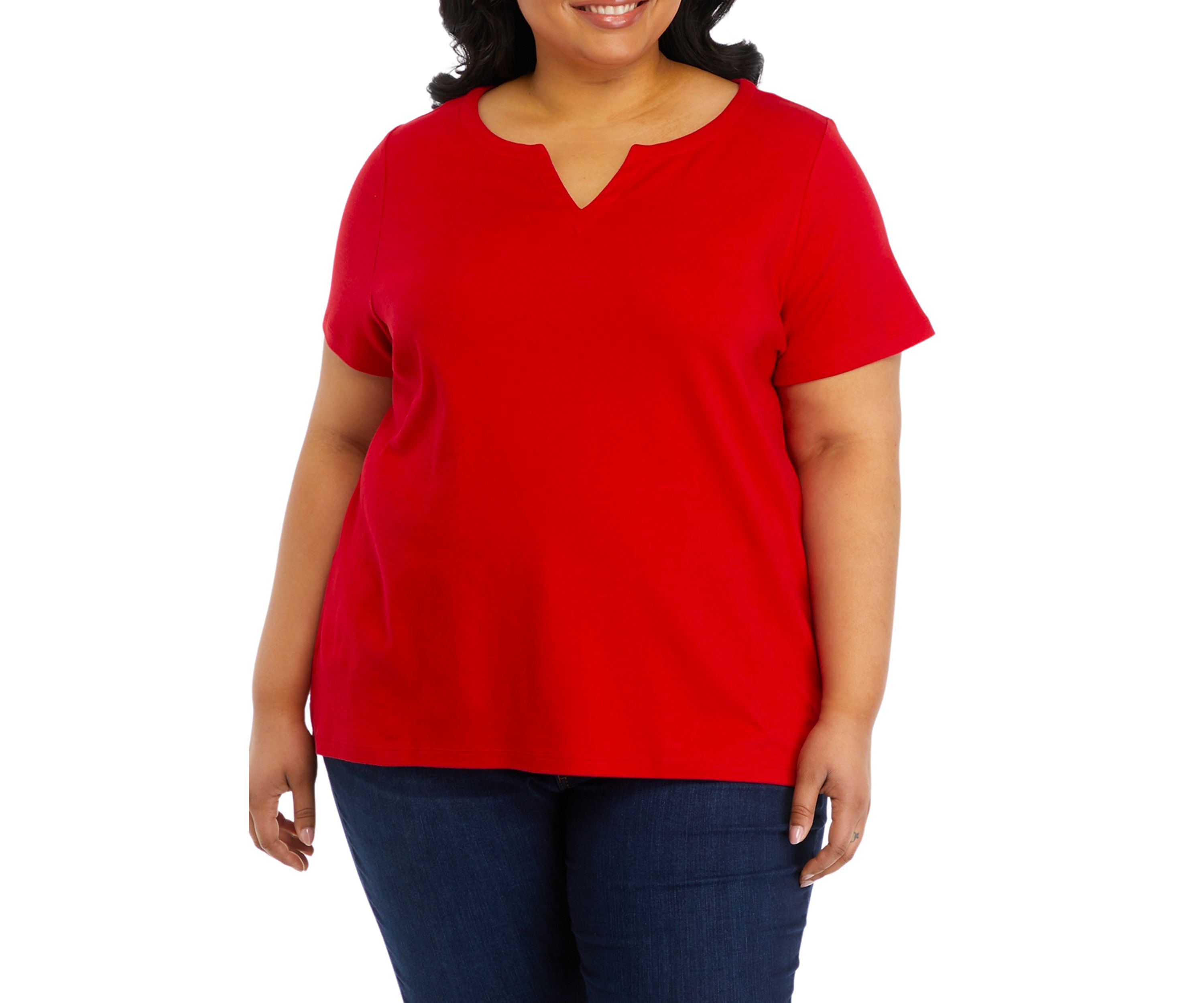Plus Size Solid Split Neck T-Shirt
