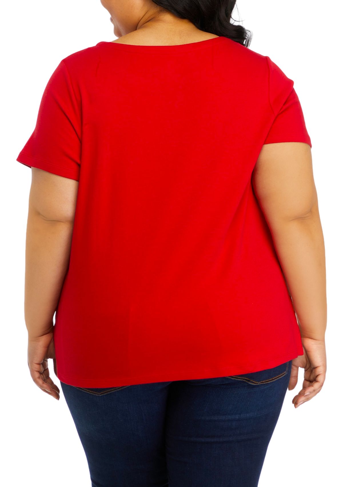 Plus Size Solid Split Neck T-Shirt