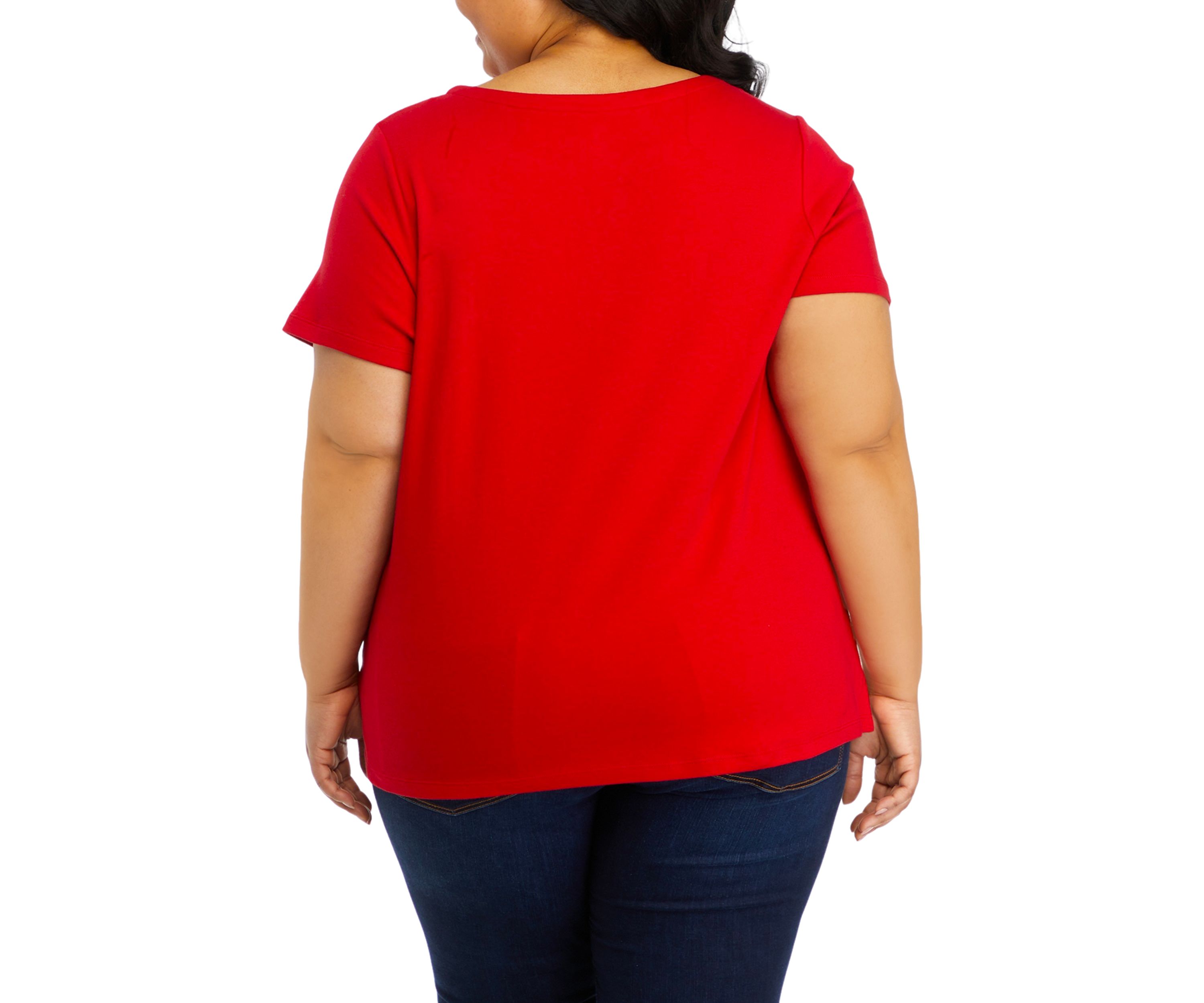 Plus Size Solid Split Neck T-Shirt