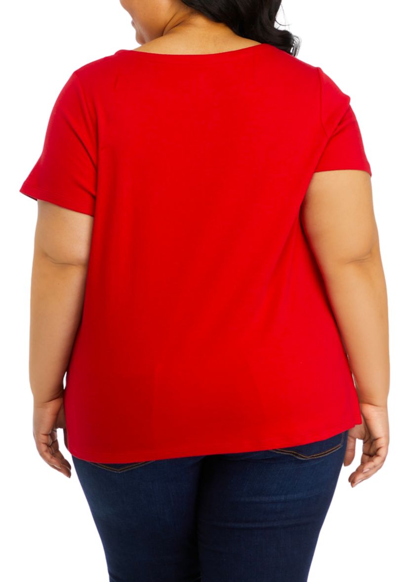 Plus Size Solid Split Neck T-Shirt