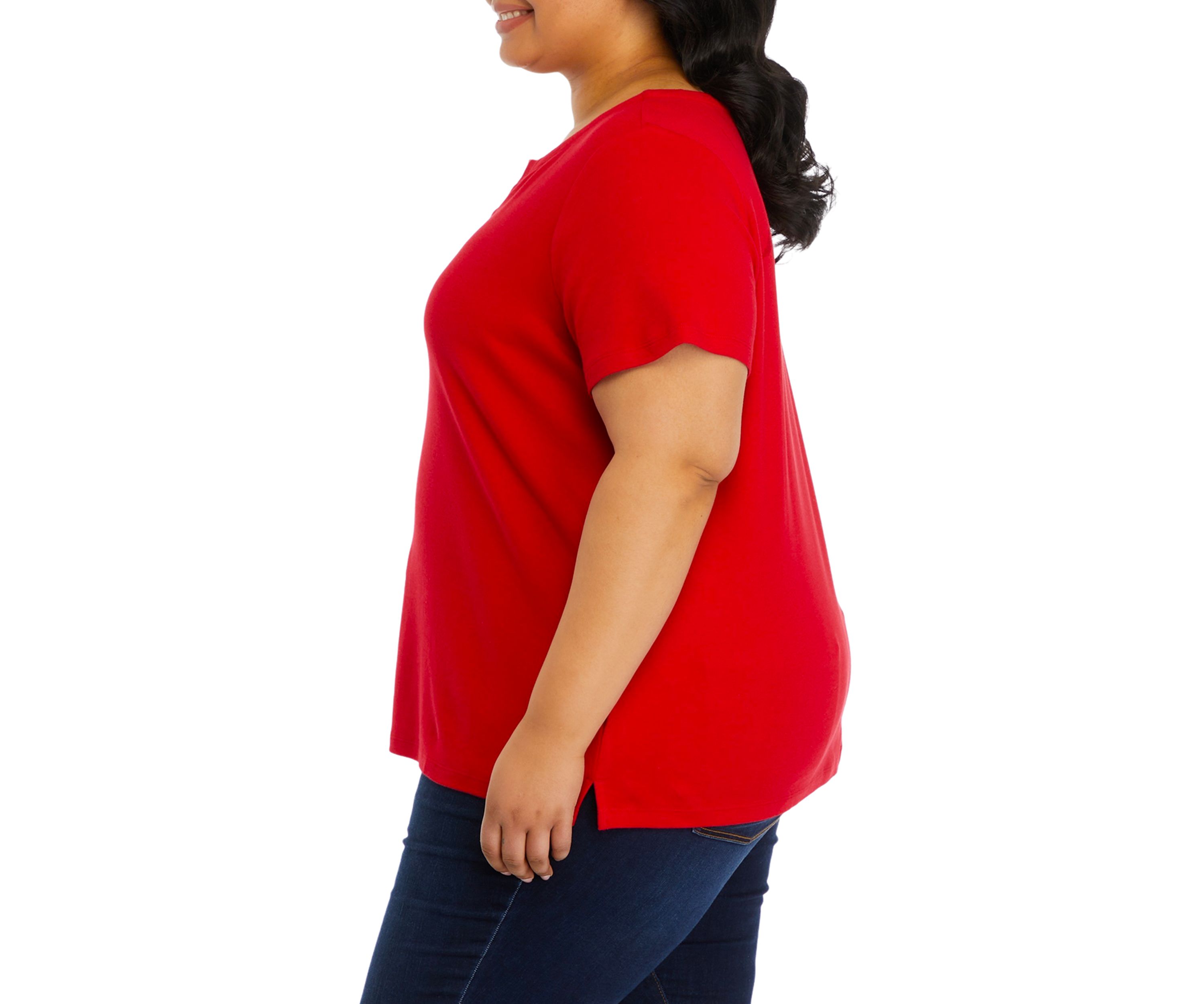 Plus Size Solid Split Neck T-Shirt